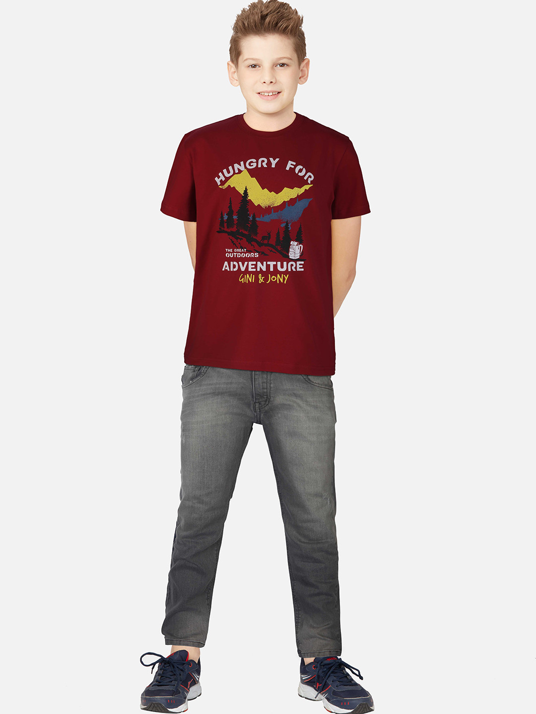 

Gini and Jony Boys Red Typography Printed T-shirt