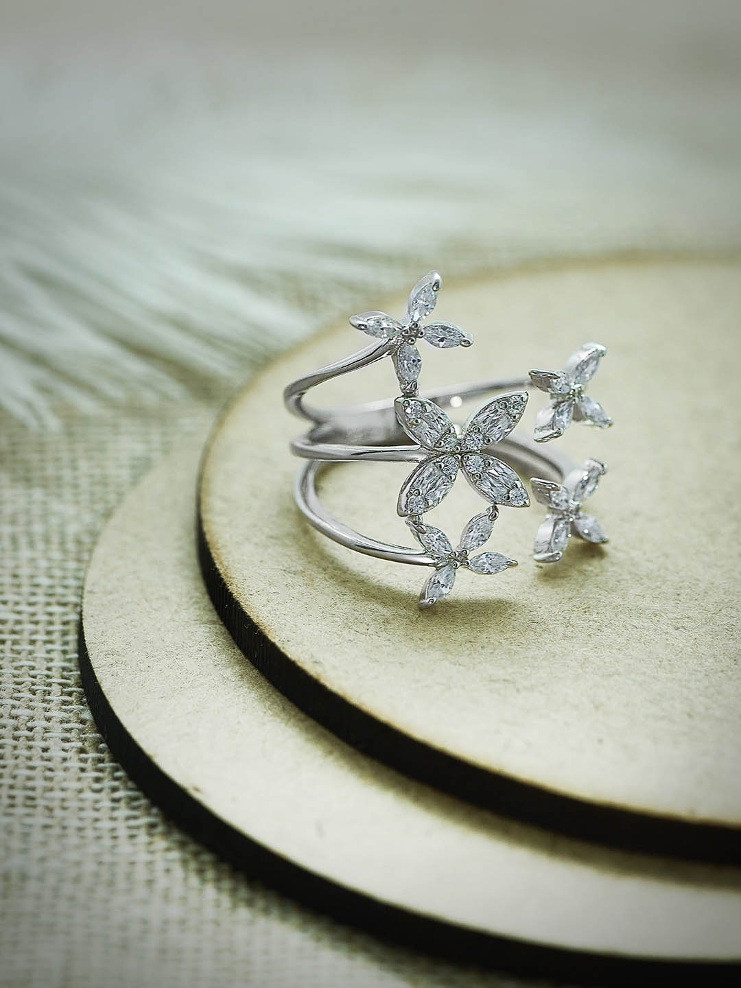 

SILBERRY Rhodium-Plated Silver-Toned & White CZ Studded Ring