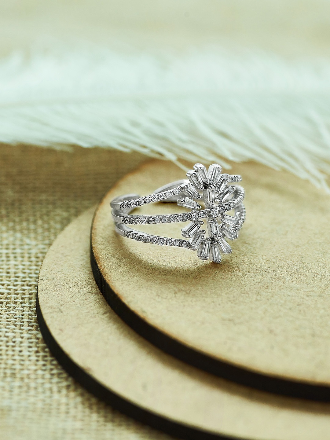

SILBERRY Rhodium-Plated Silver-Toned & White CZ Studded Ring