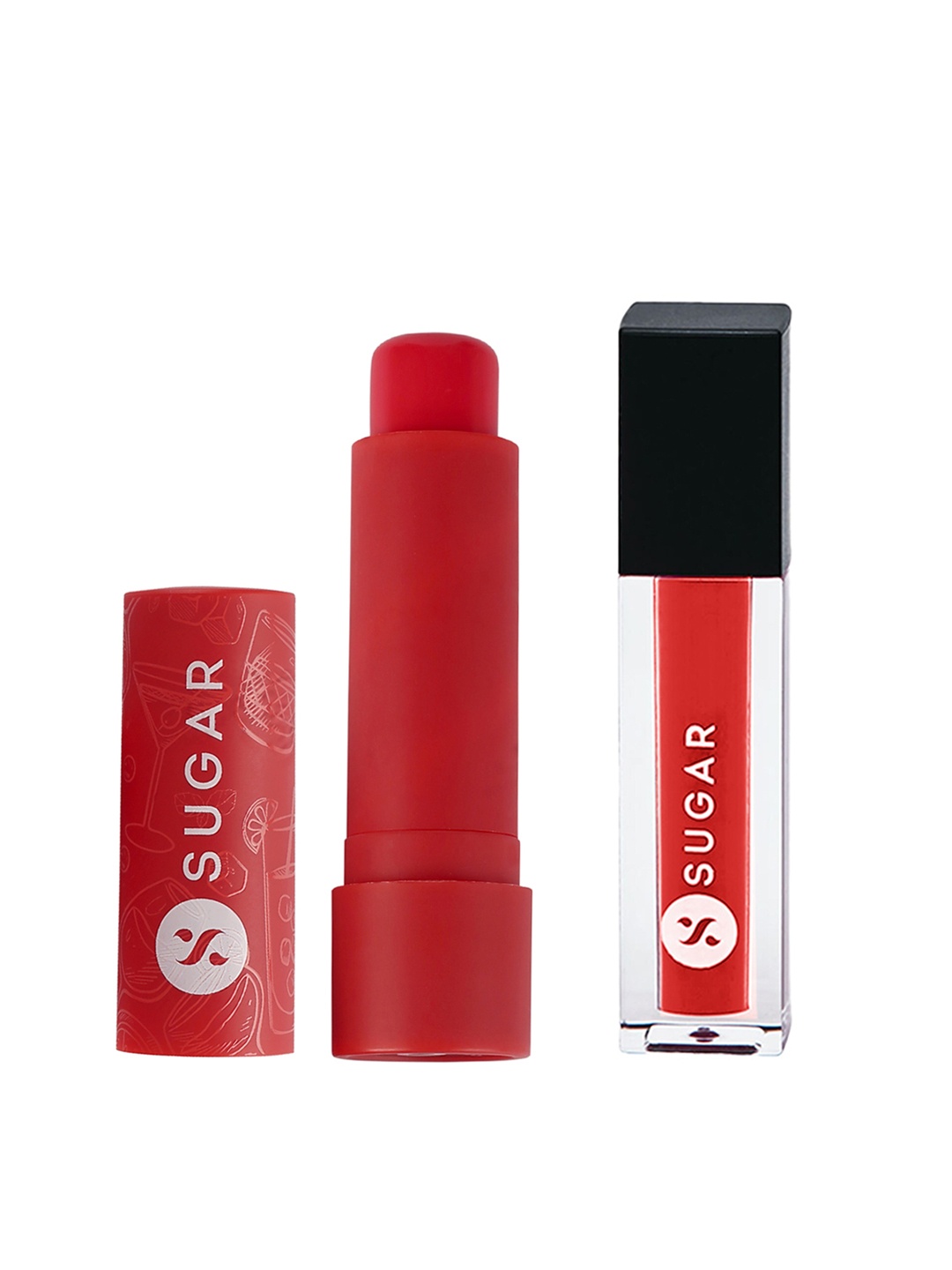 

SUGAR Set of Smudge Me Not Mini Liquid Lipstick 1.1ml - 06 & Tipsy Lips Balm - 02, Red