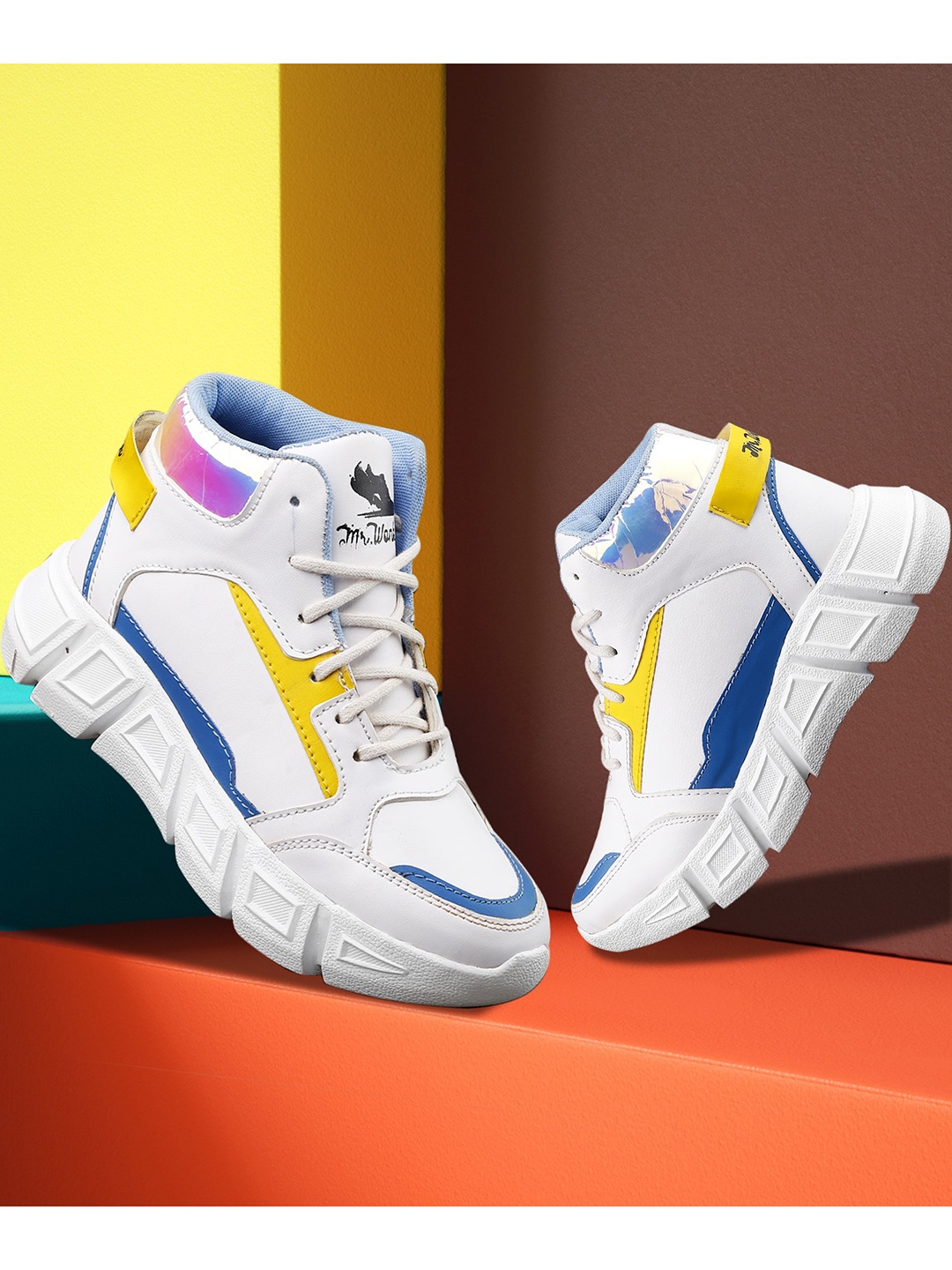 

Mr wonker Women White Colourblocked High-Top Sneakers