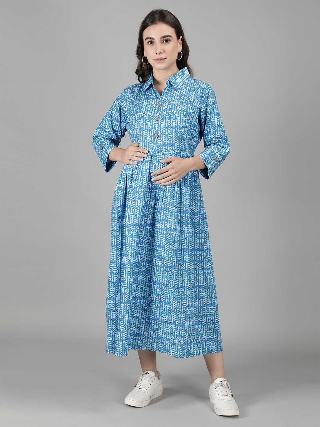 

NIGHTSPREE Turquoise Blue Maternity Shirt Midi Dress