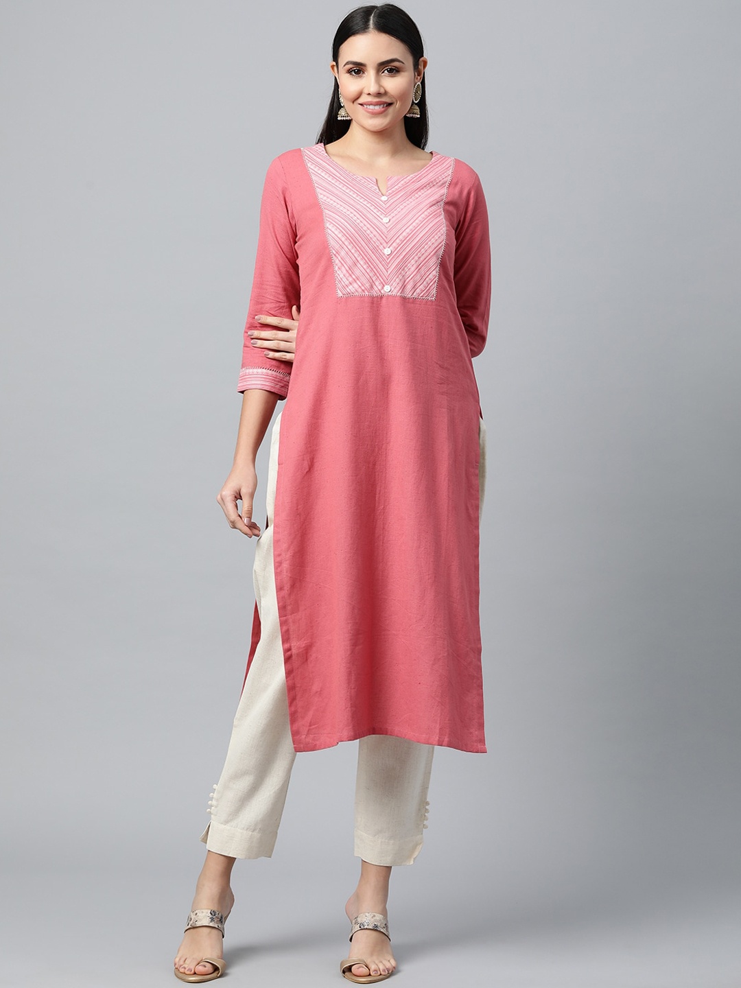 

KAMI KUBI Women Pink Yoke Design Kurta