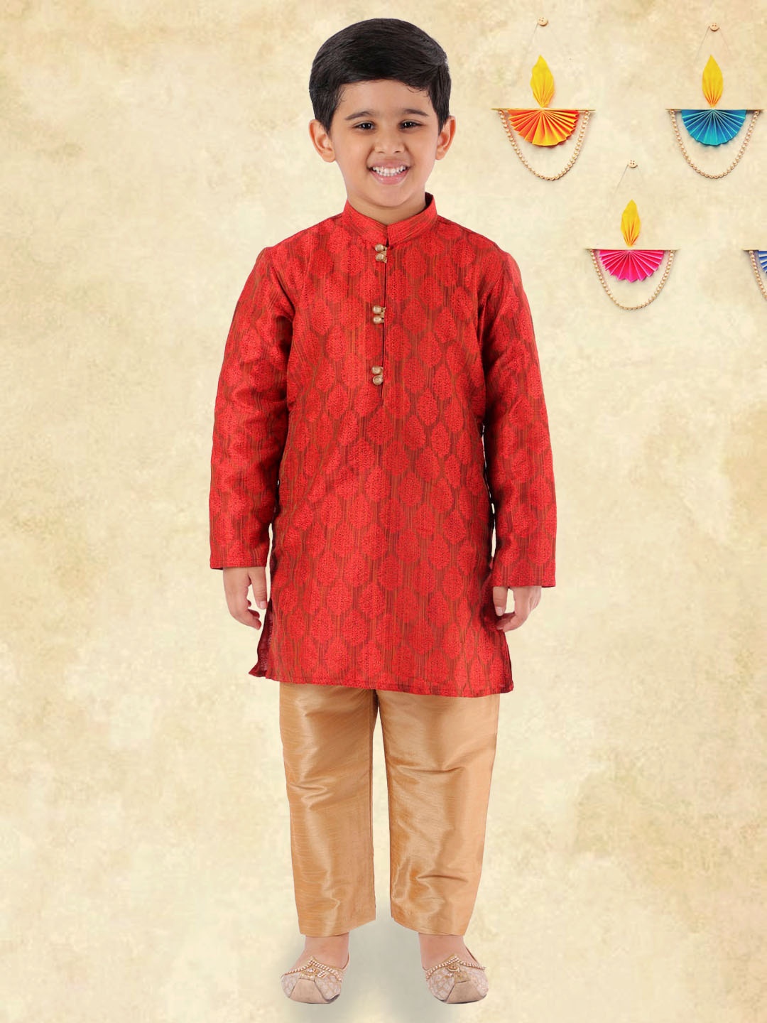 

YK Boys Maroon Ethnic Motif Straight Kurta with Pyjama