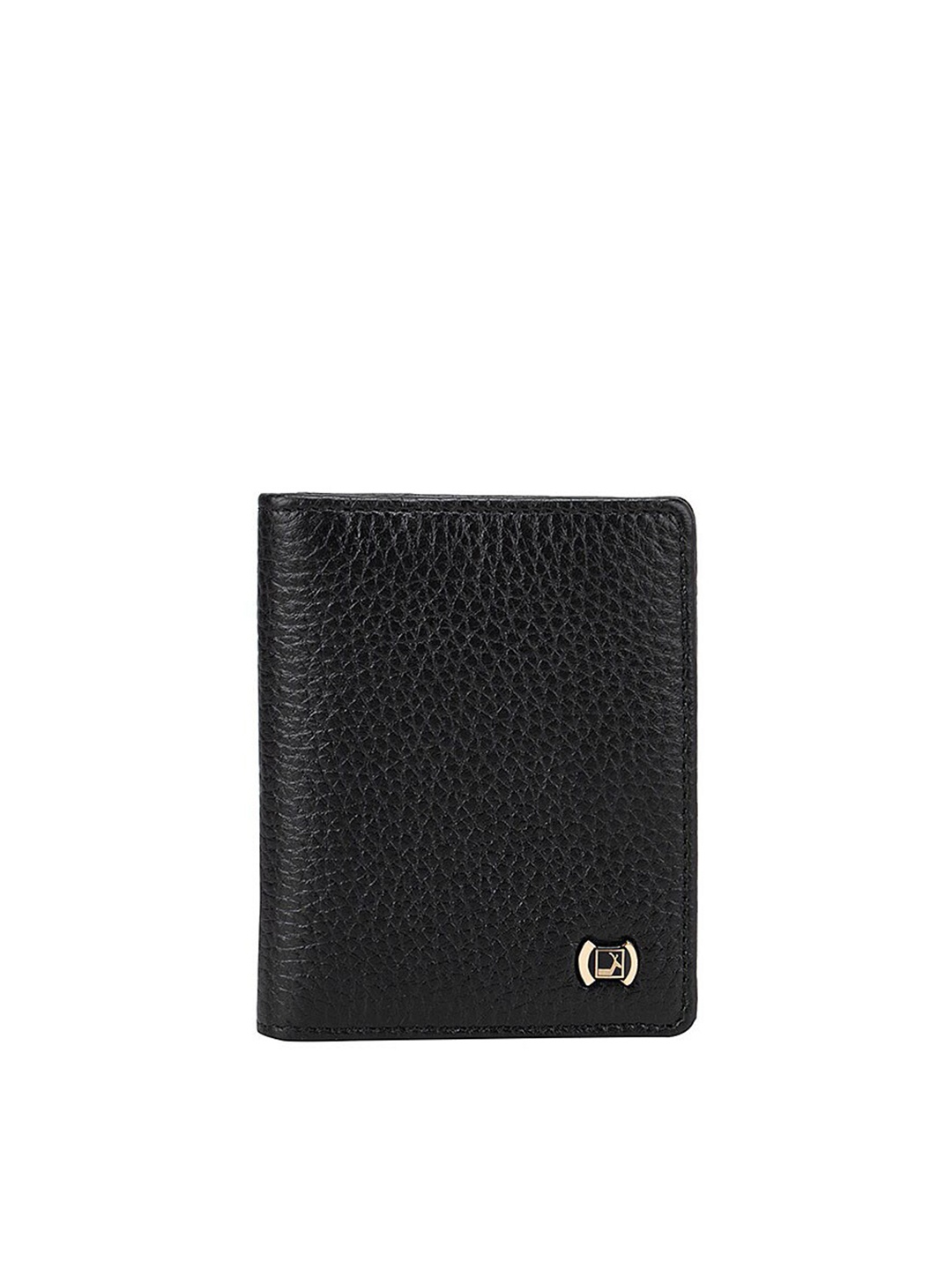

Da Milano Men Black & Gold-Toned Textured Leather Two Fold Wallet