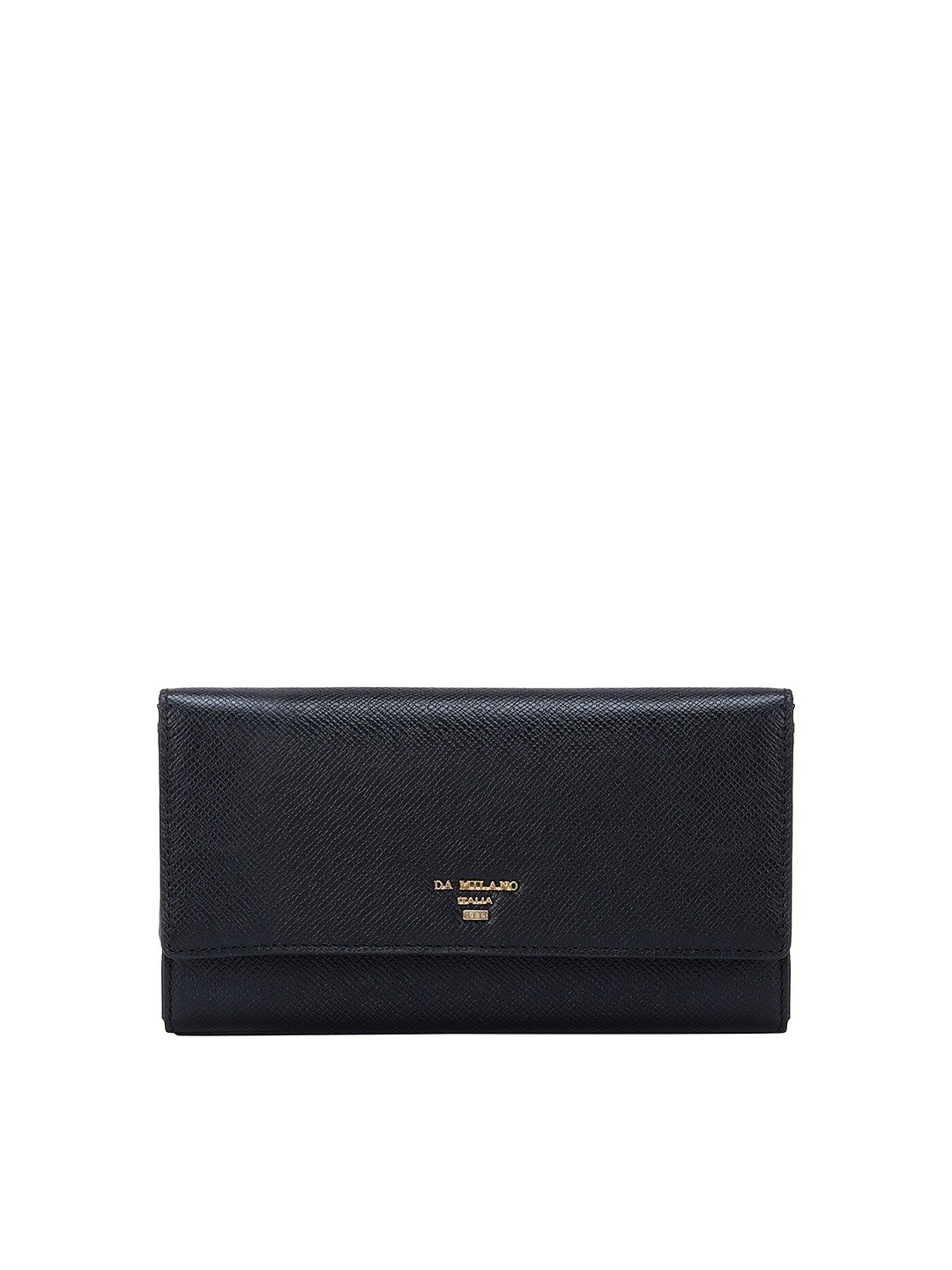 

Da Milano Women Black & Gold-Toned Textured Leather Two Fold Wallet