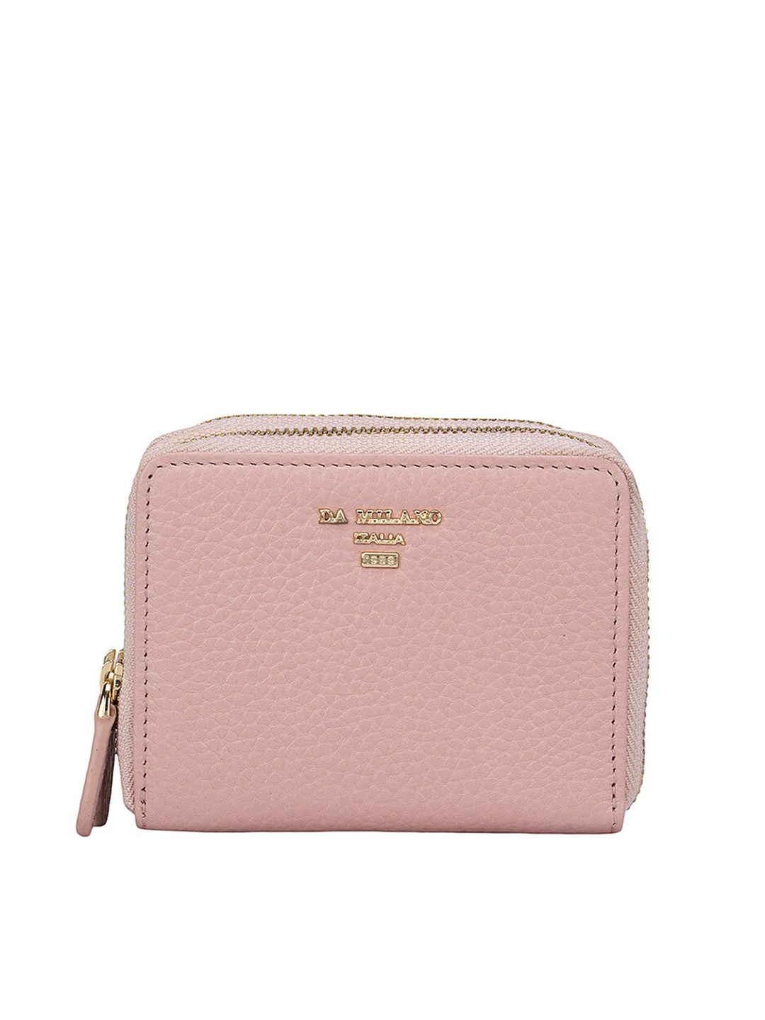 

Da Milano Women Pink & Gold-Toned Textured Leather Zip Around Wallet