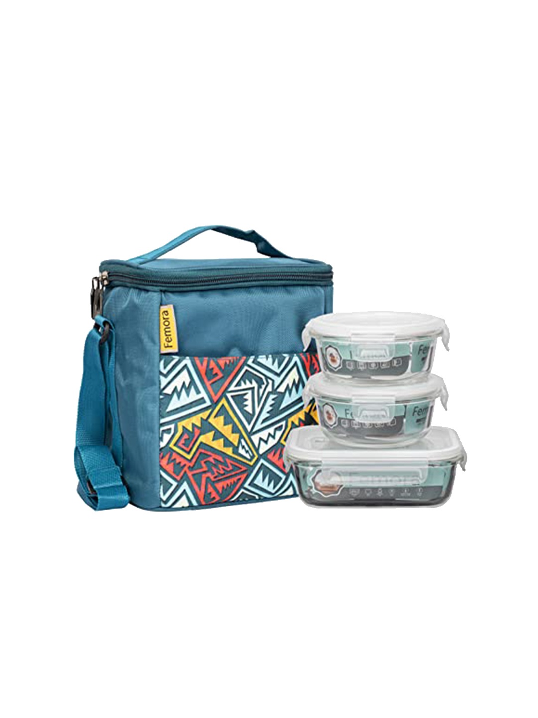 Femora Blue Set of 3 Borosilicate Glass Microwave Safe Container Lunch Box