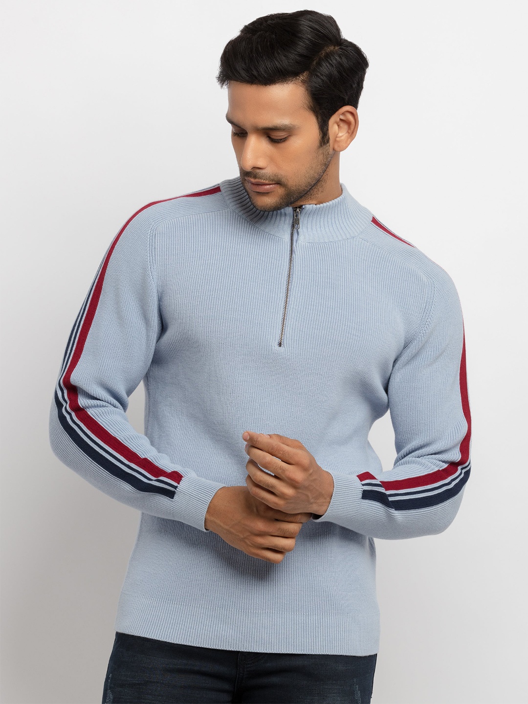 

Status Quo Men Blue & Red Striped Cotton Pullover