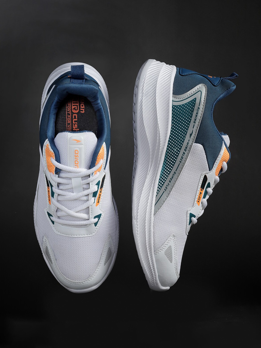 

ASIAN Men White And Blue Mesh Running Non-Marking Shoes
