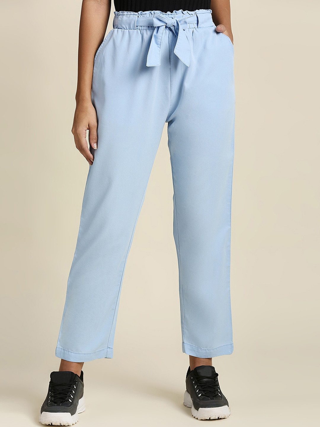 

High Star Women Blue Straight Fit High-Rise Trousers