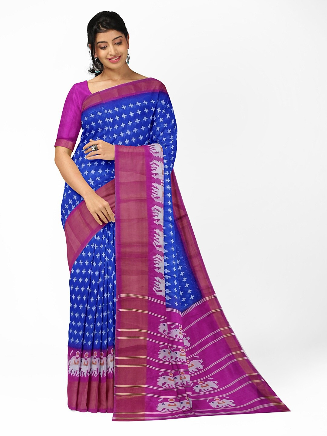 

KALINI Blue & Purple Kalamkari Silk Blend Bhagalpuri Saree