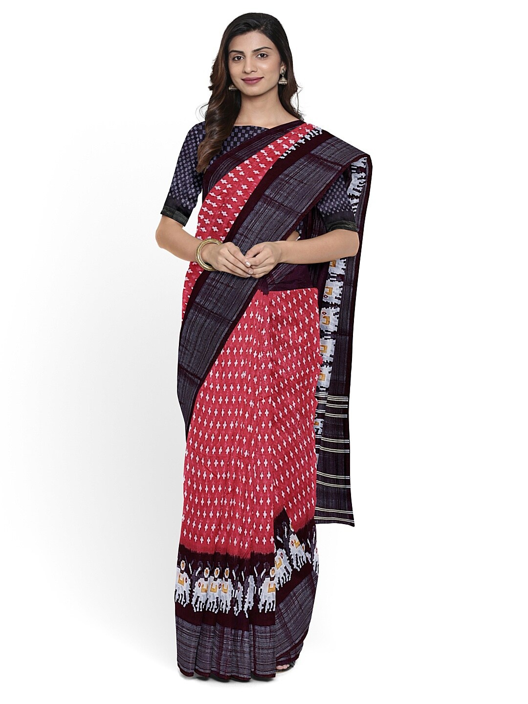 

Florence Peach-Coloured & Blue Silk Blend Bhagalpuri Saree