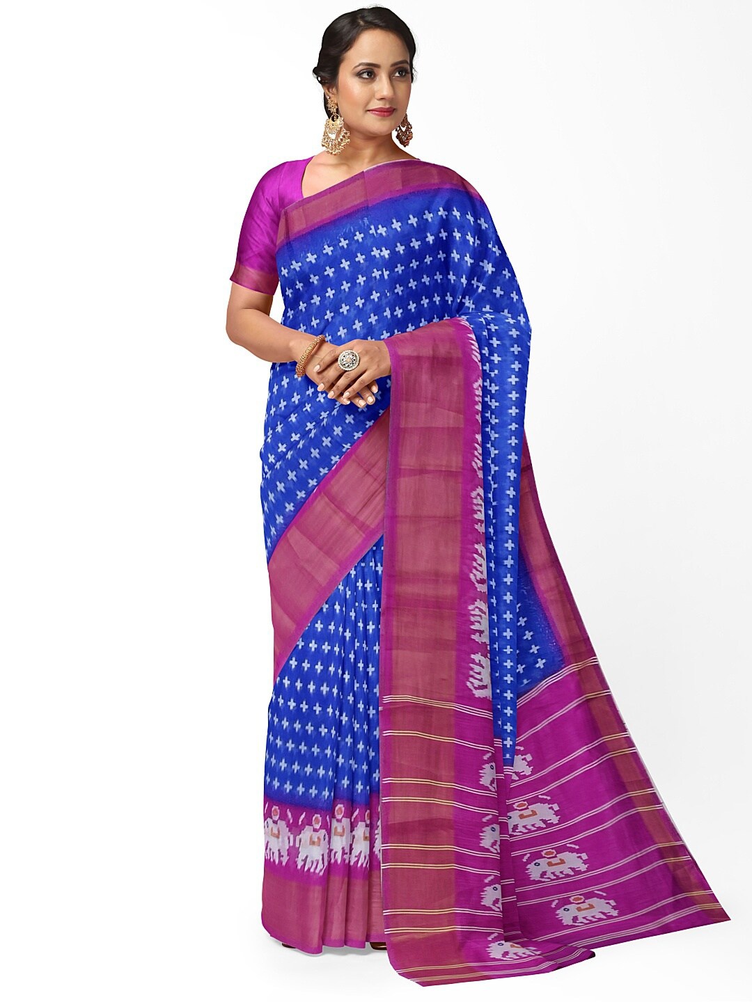 

KALINI Blue & Pink Kalamkari Silk Blend Bhagalpuri Saree