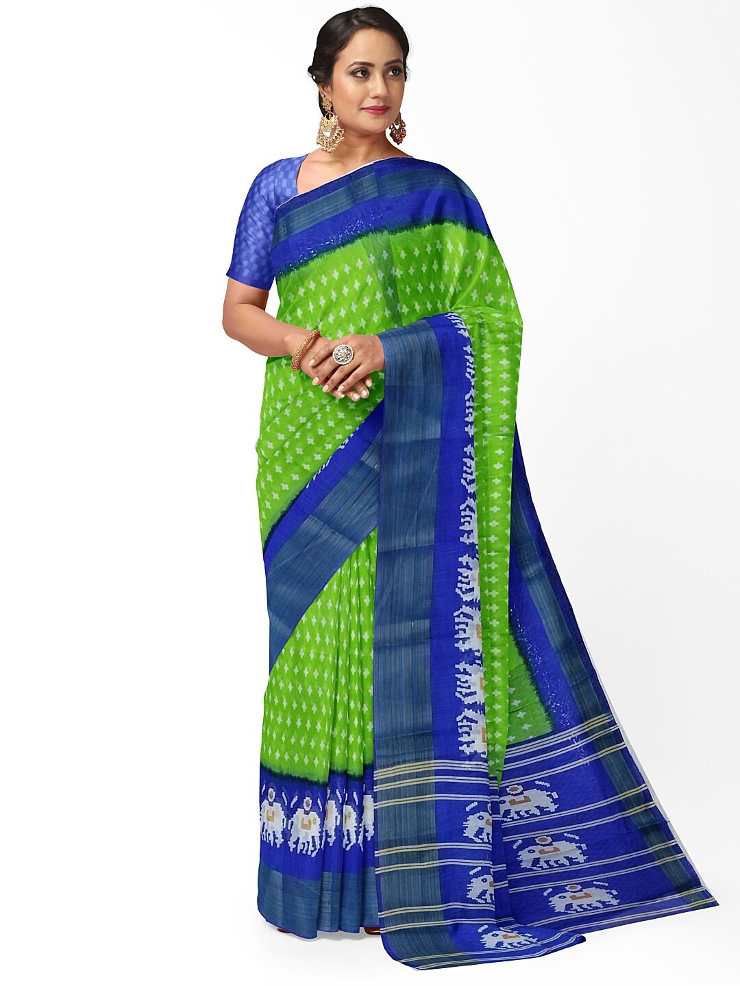 

KALINI Women Green & Blue Kalamkari Silk Blend Bhagalpuri Saree