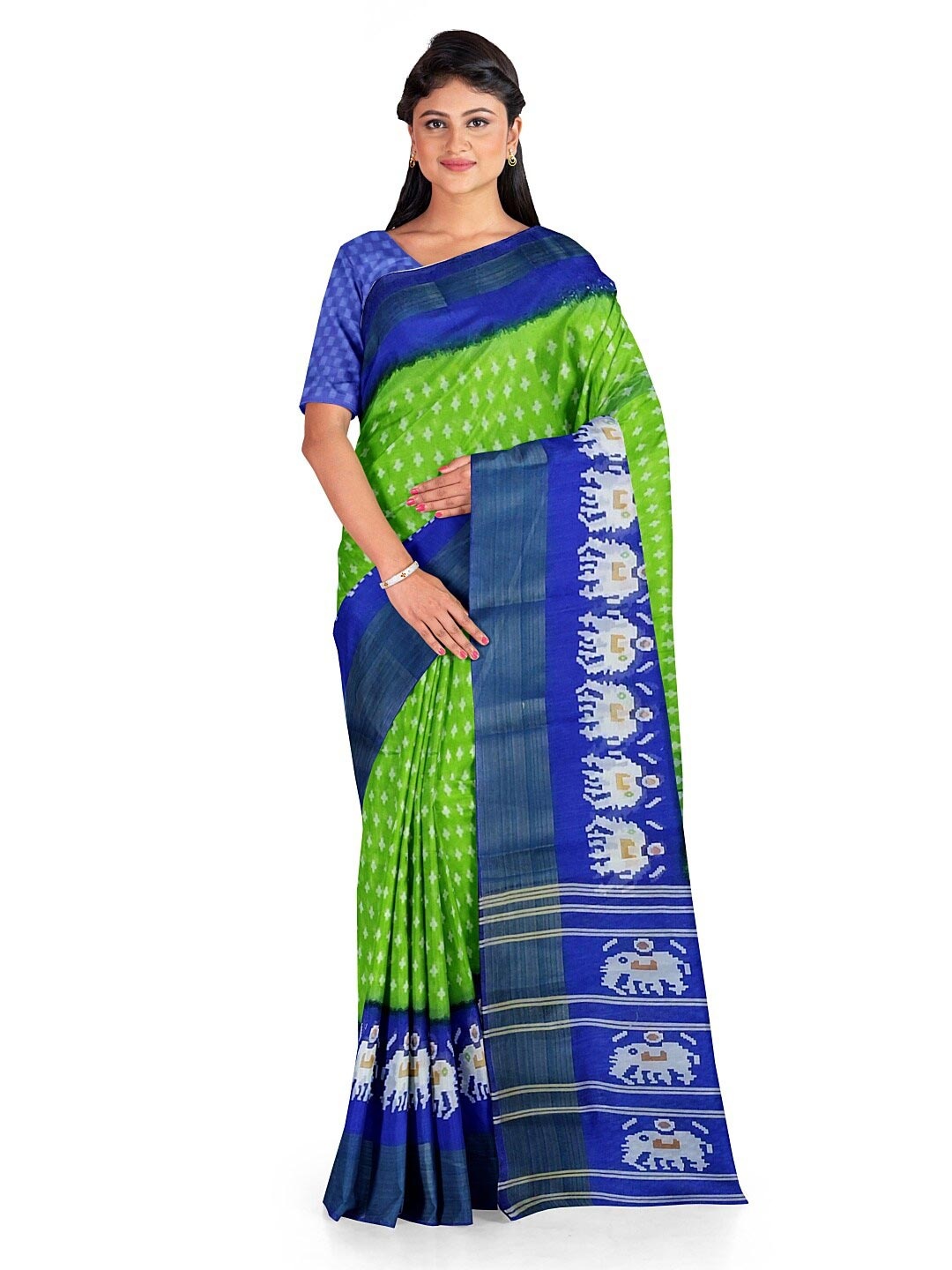 

KALINI Green Kalamkari Silk Blend Bhagalpuri Saree