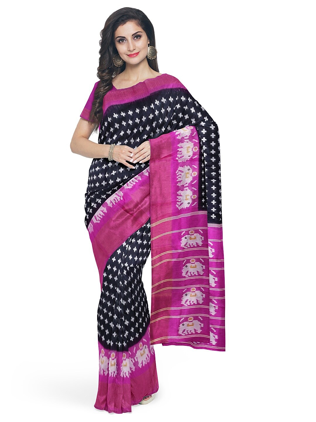 

KALINI Women Black & Pink Kalamkari Silk Blend Bhagalpuri Saree