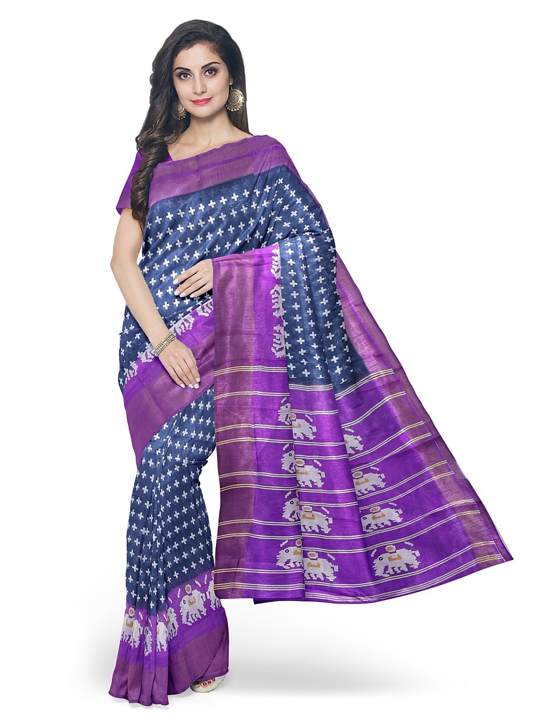 

KALINI Grey & Purple Kalamkari Art Silk Saree