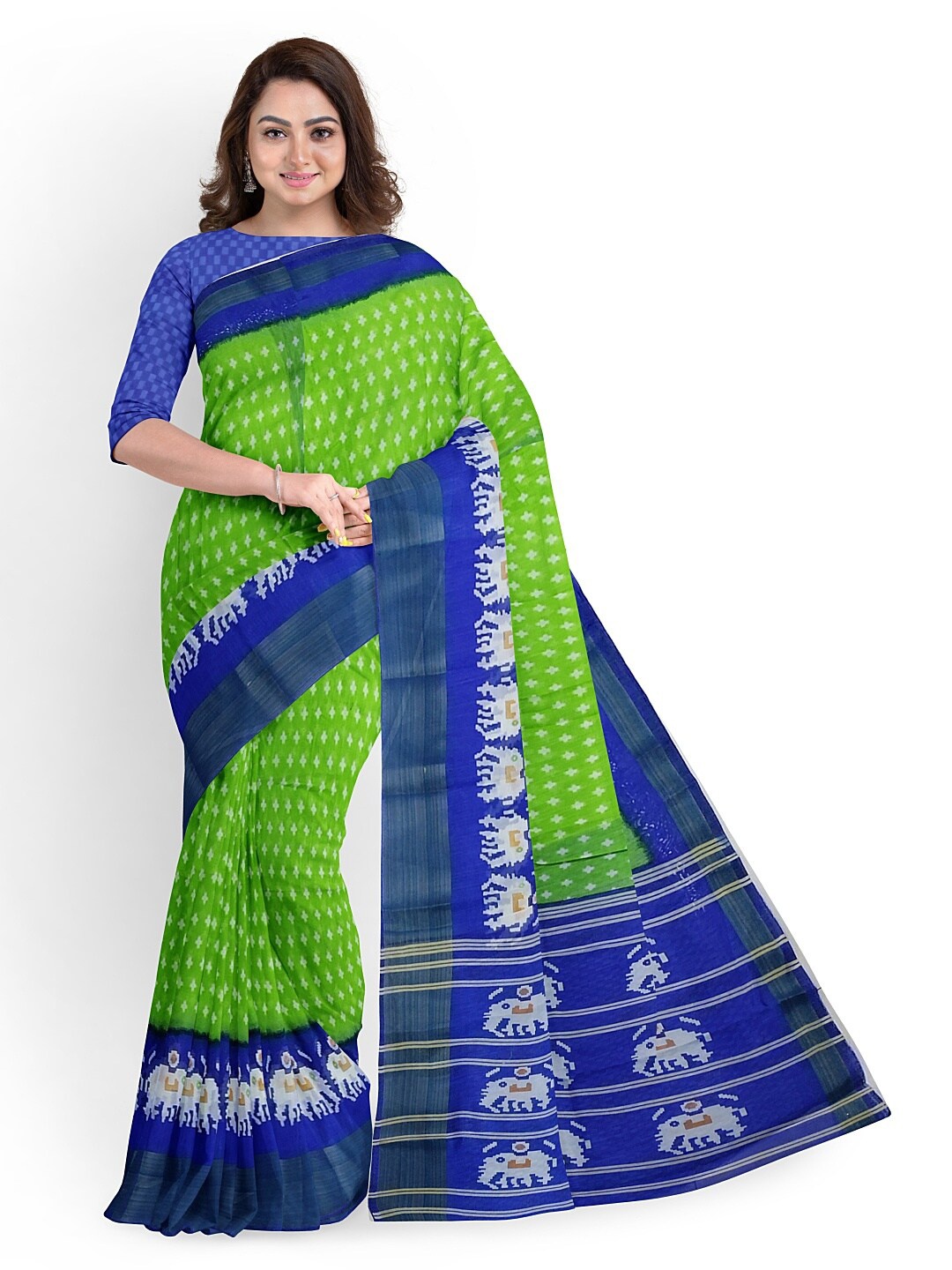 

KALINI Green & White Kalamkari Silk Blend Bhagalpuri Saree