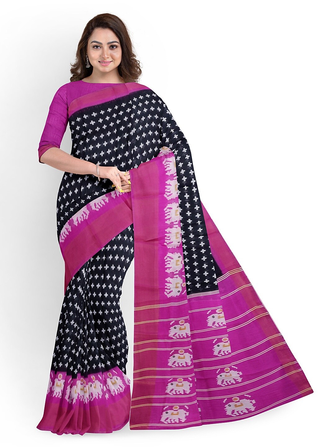 

KALINI Black & Purple Kalamkari Silk Blend Bhagalpuri Saree