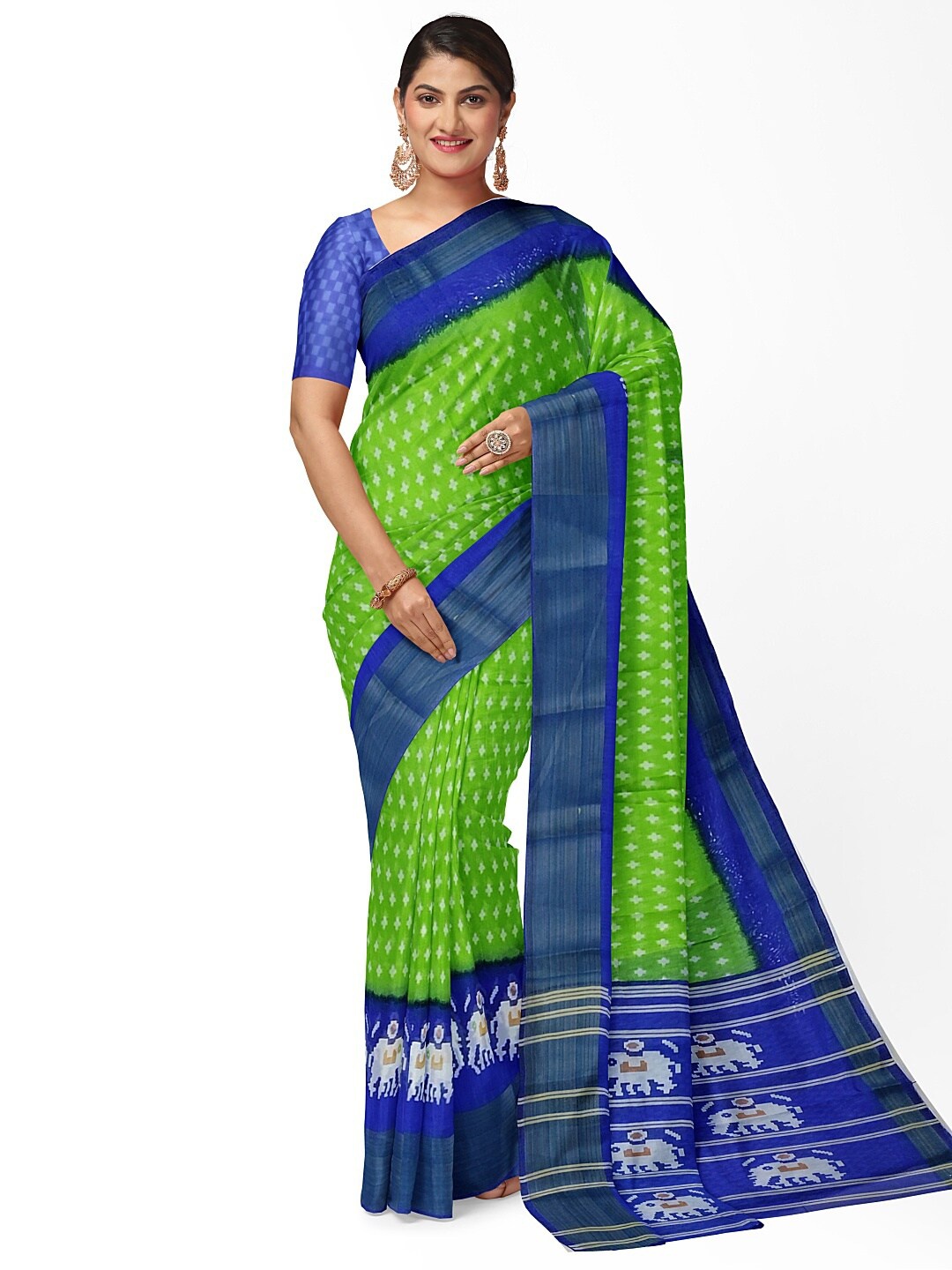 

Florence Green & Blue Kalamkari Silk Blend Bhagalpuri Saree