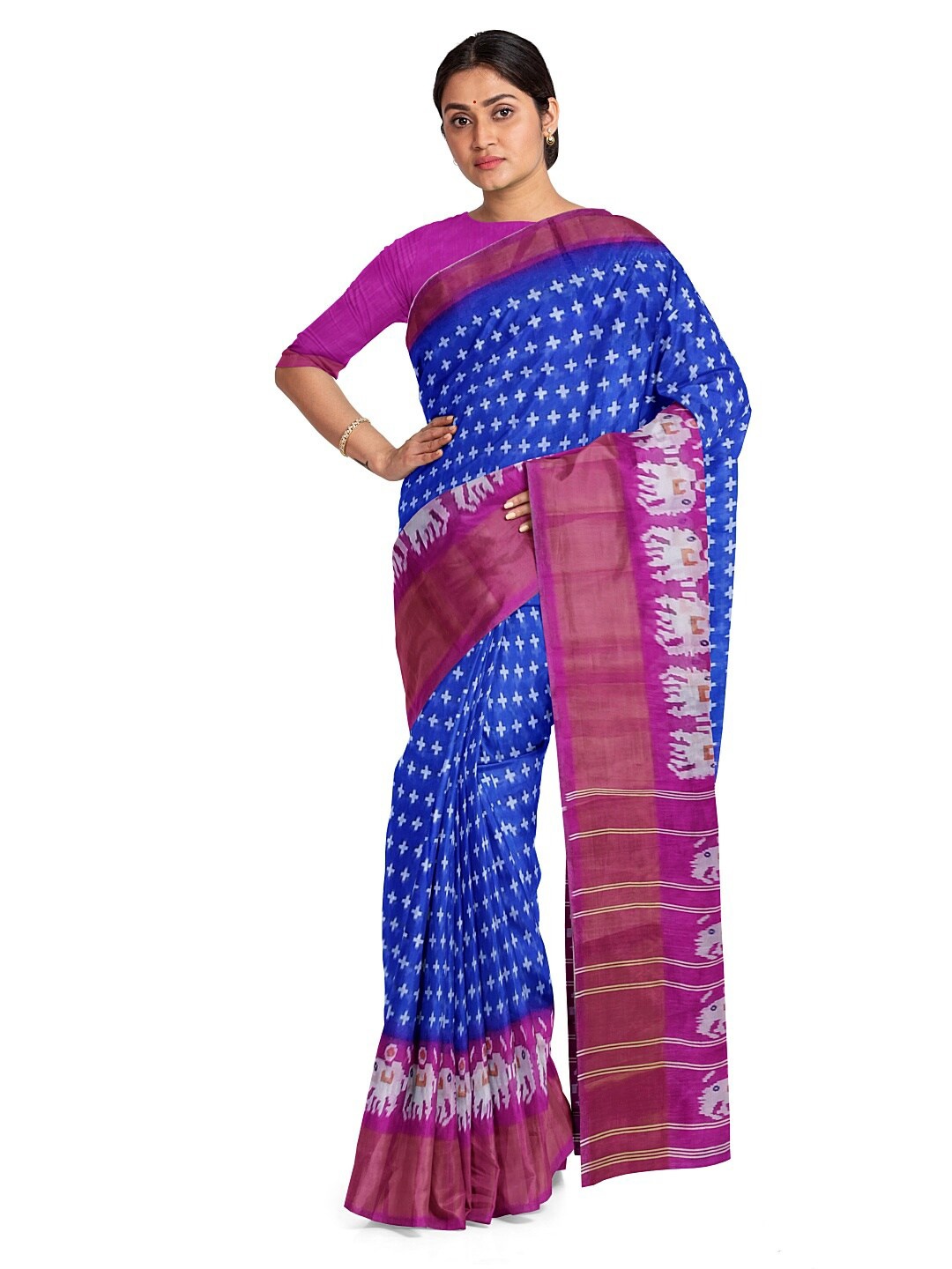 

KALINI Blue & Purple Kalamkari Silk Blend Bhagalpuri Saree