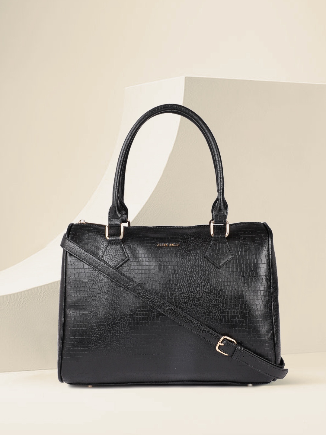 

Allen Solly Black Textured Structured Handheld Bag
