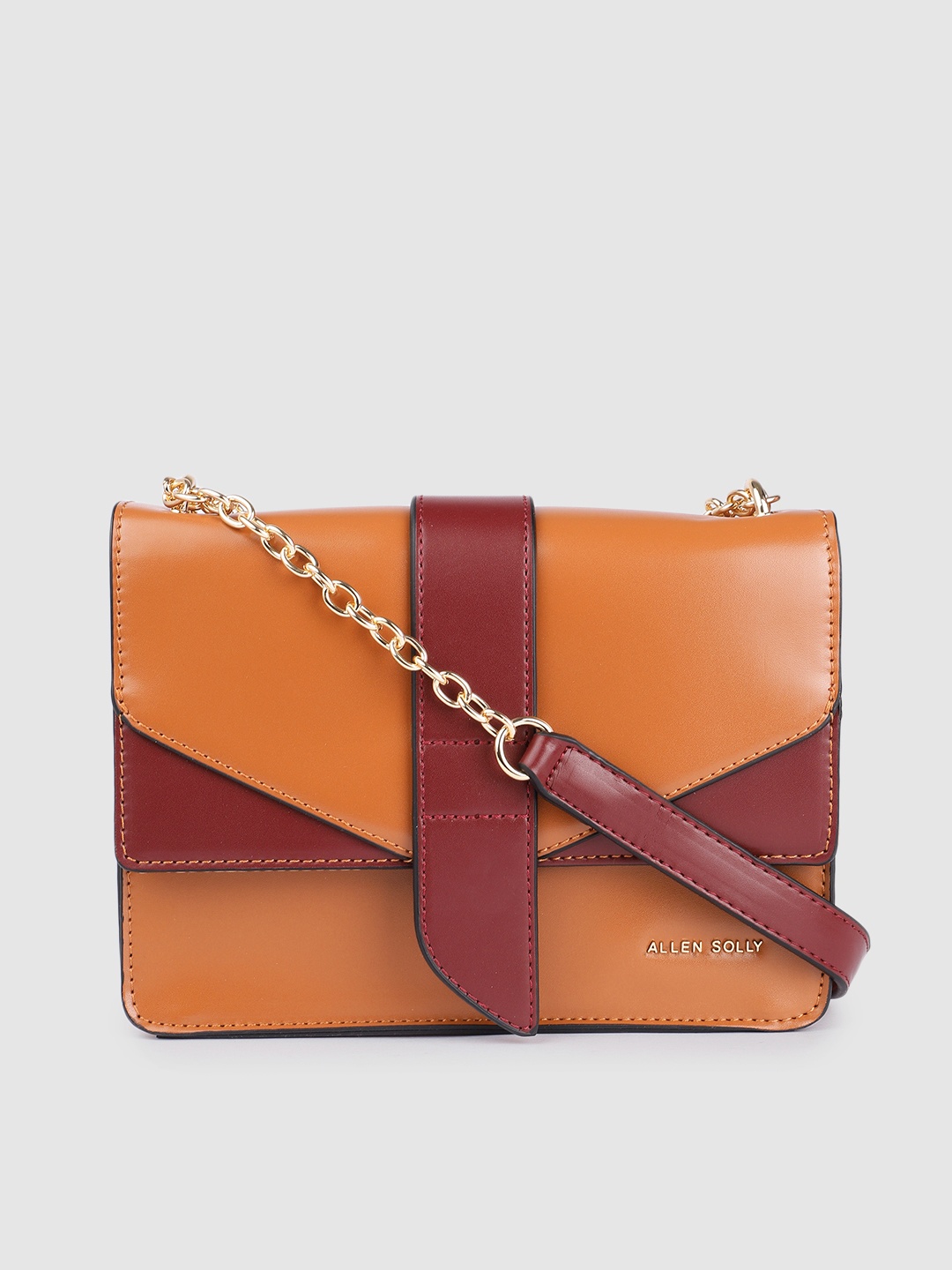 

Allen Solly Tan Brown & Maroon Colourblocked Sling Bag