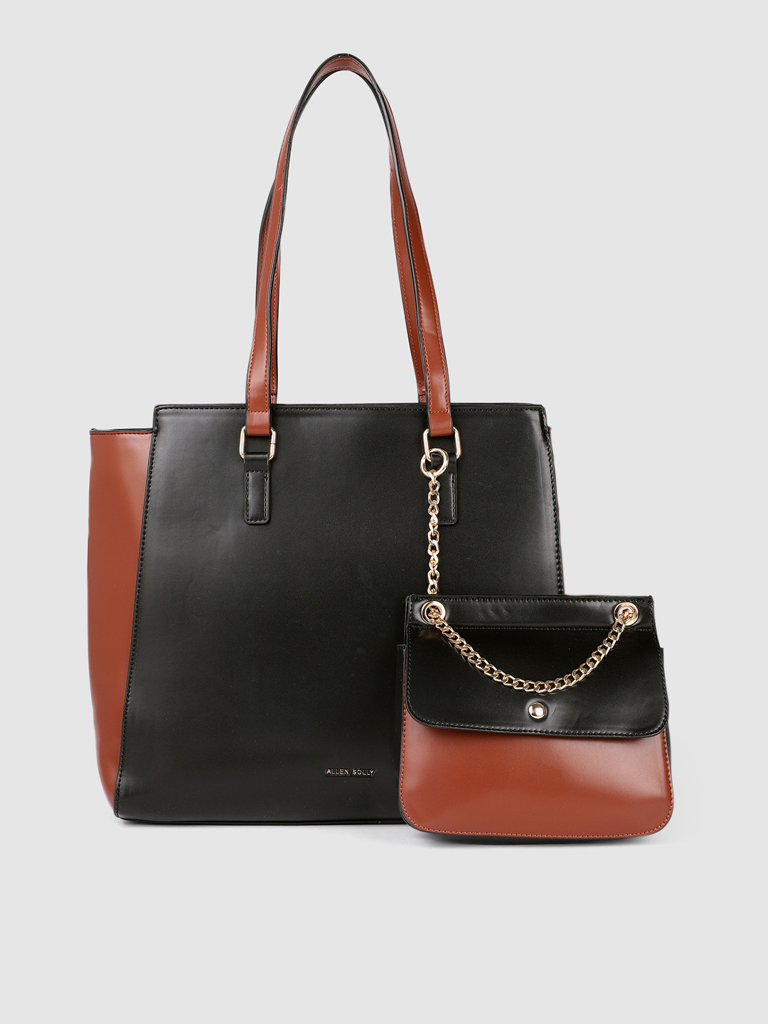 

Allen Solly Black & Tan Brown Colourblocked Structured Shoulder Bag with Pouch