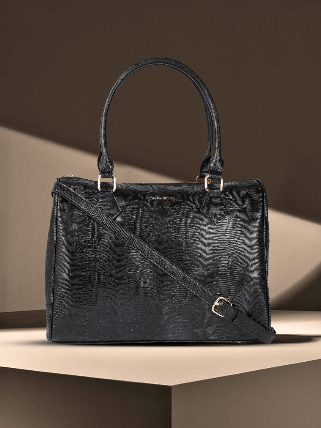 

Allen Solly Black Textured Structured Handheld Bag