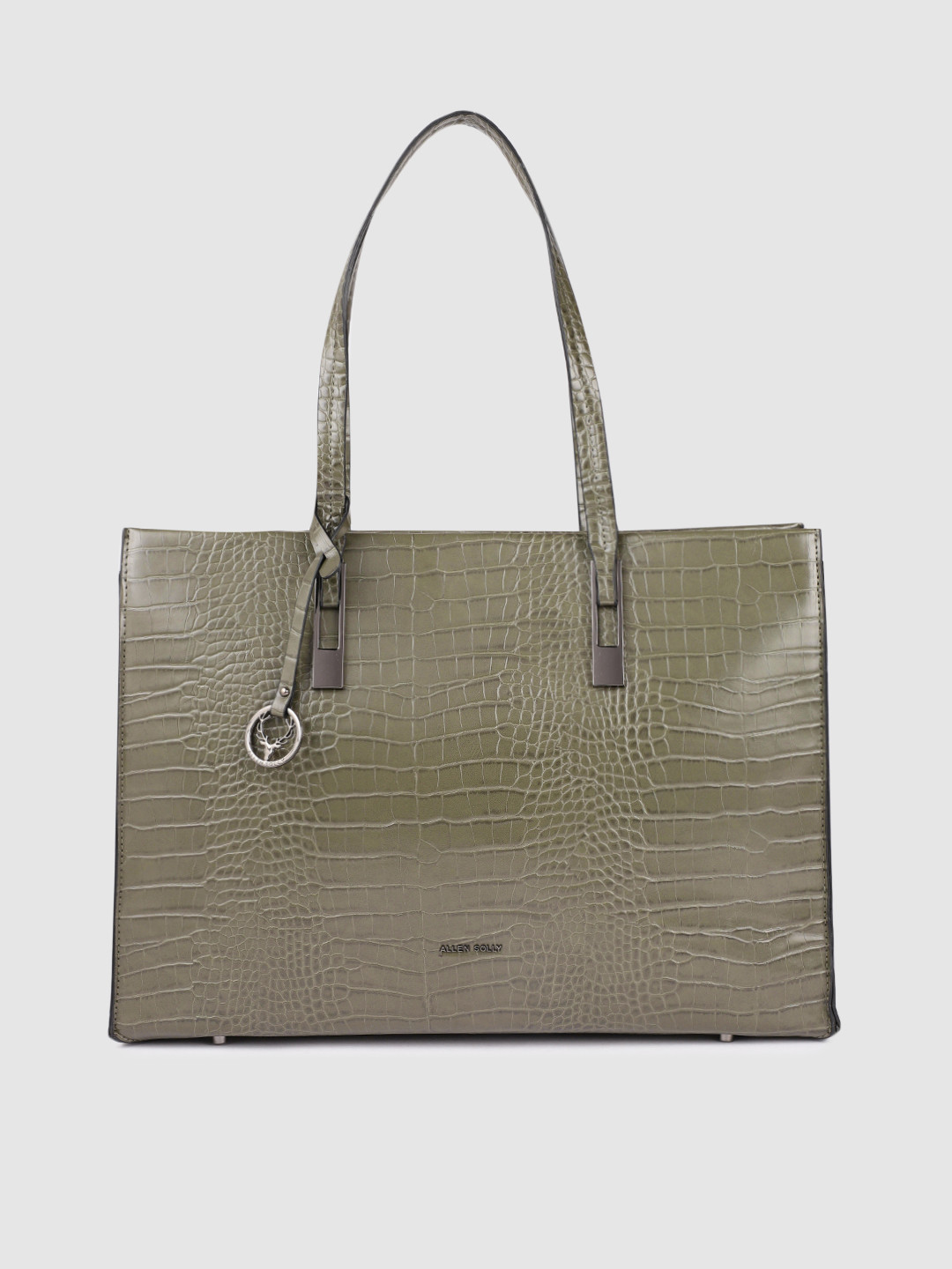 

Allen Solly Olive Green Animal Textured PU Oversized Structured Laptop Shoulder Bag