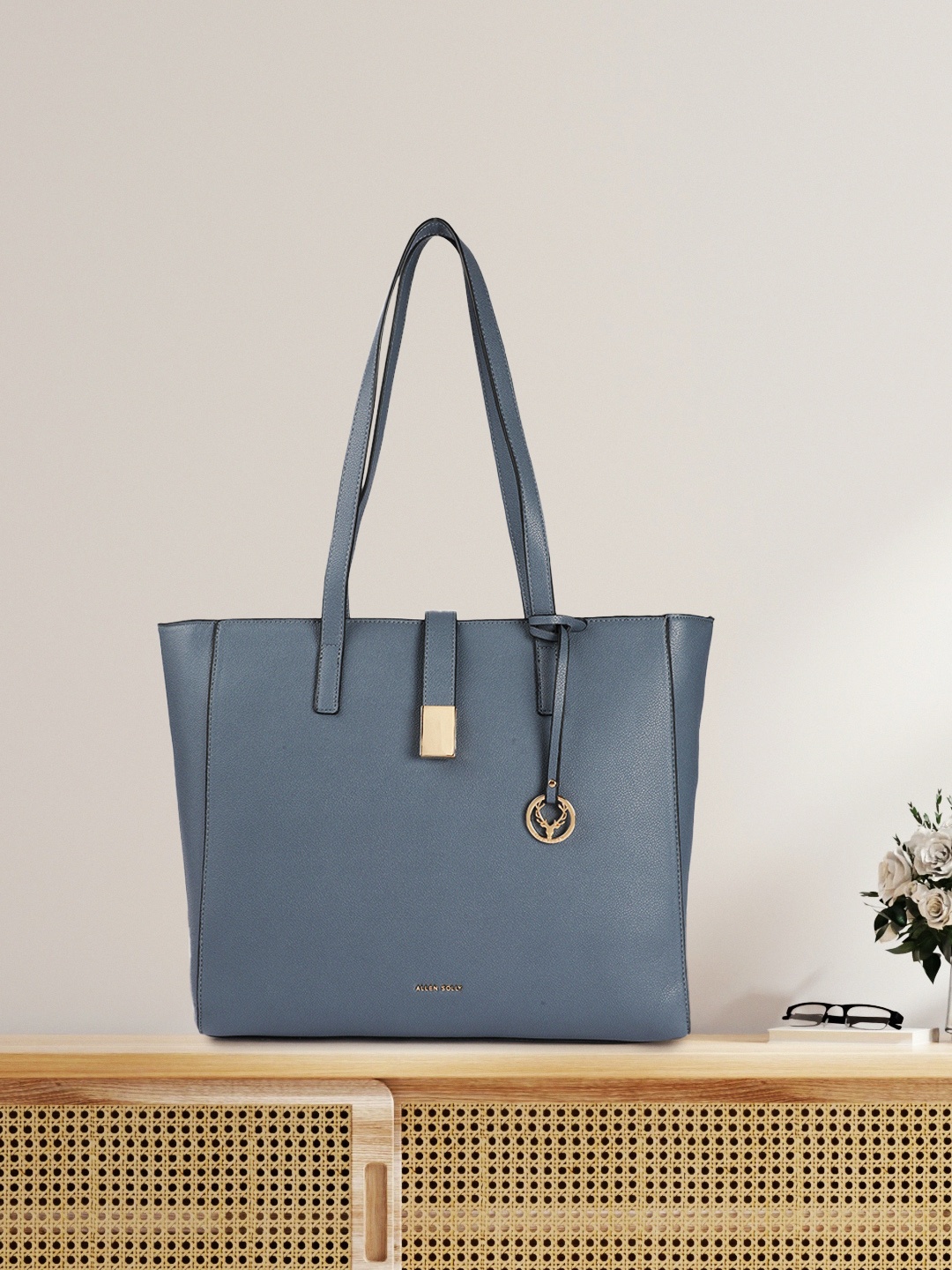 

Allen Solly Blue Solid PU Oversized Structured Shoulder Bag with Brand Logo Tassel