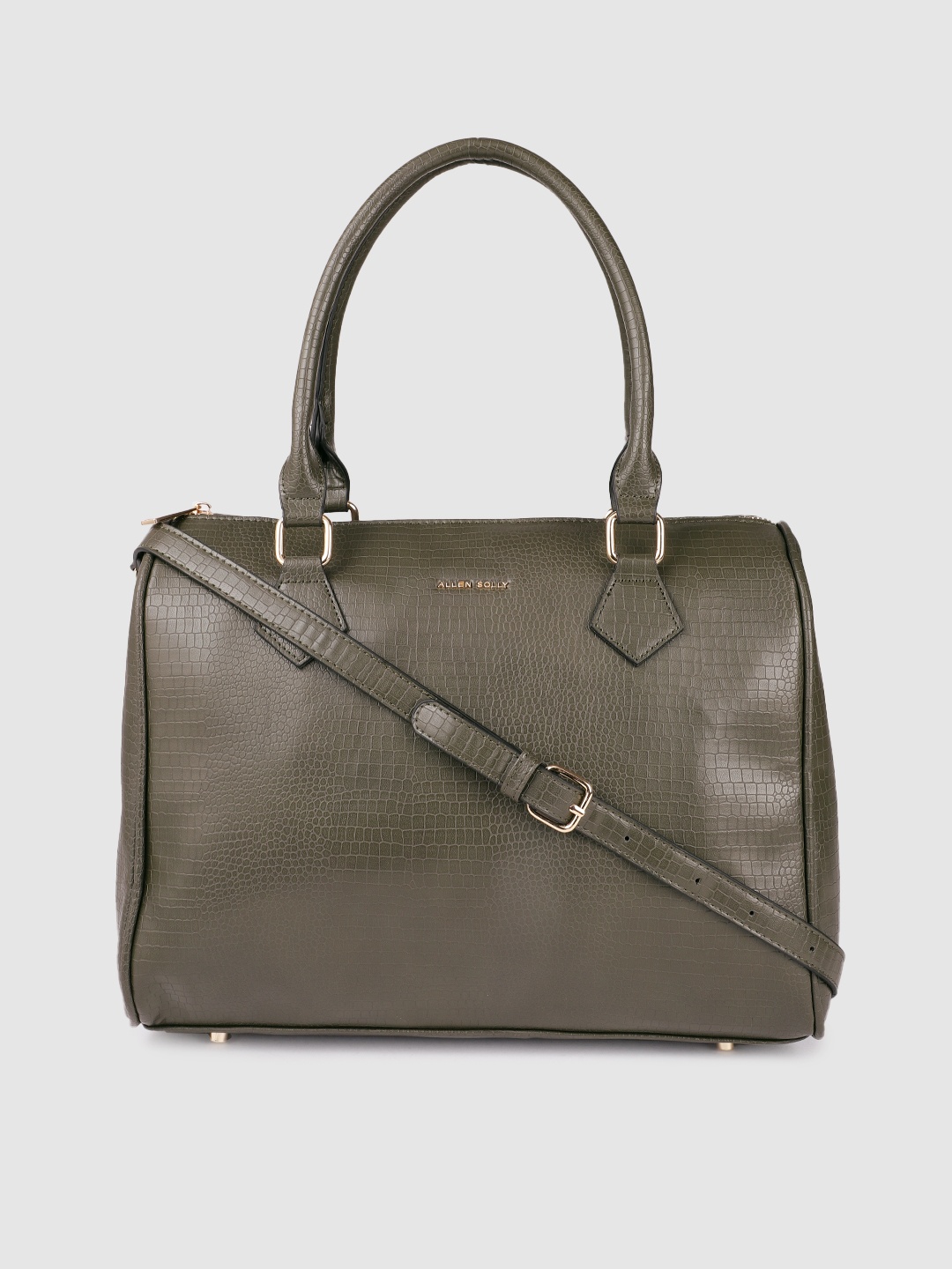 

Allen Solly Olive Green Animal Textured PU Regular Structured Handheld Bag