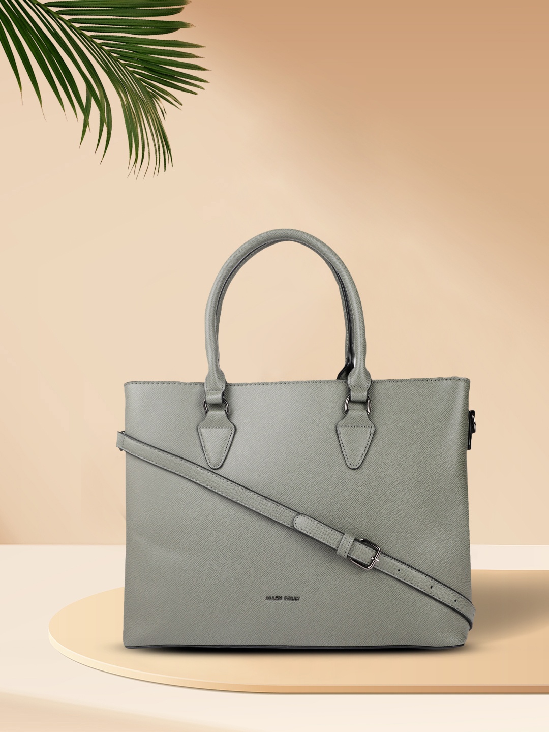 

Allen Solly Olive Green Solid PU Regular Structured Handheld Bag