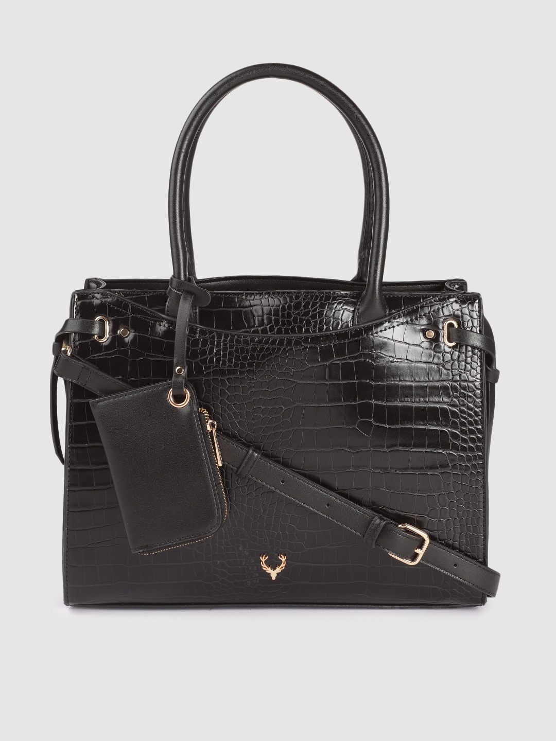 

Allen Solly Women Black Animal Textured Leather Structured Handheld Bag