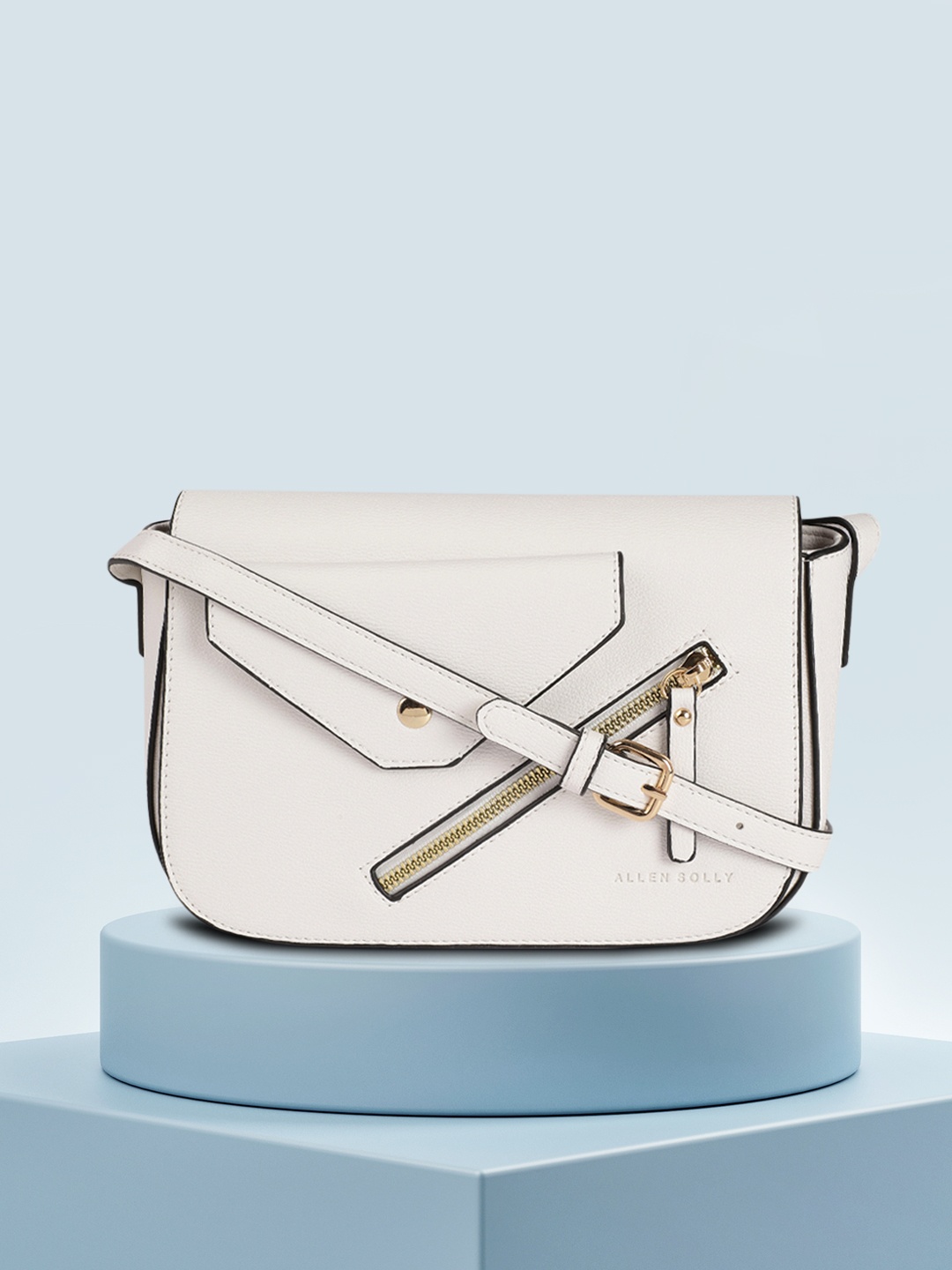 

Allen Solly White Solid PU Regular Structured Sling Bag with Zip Detail