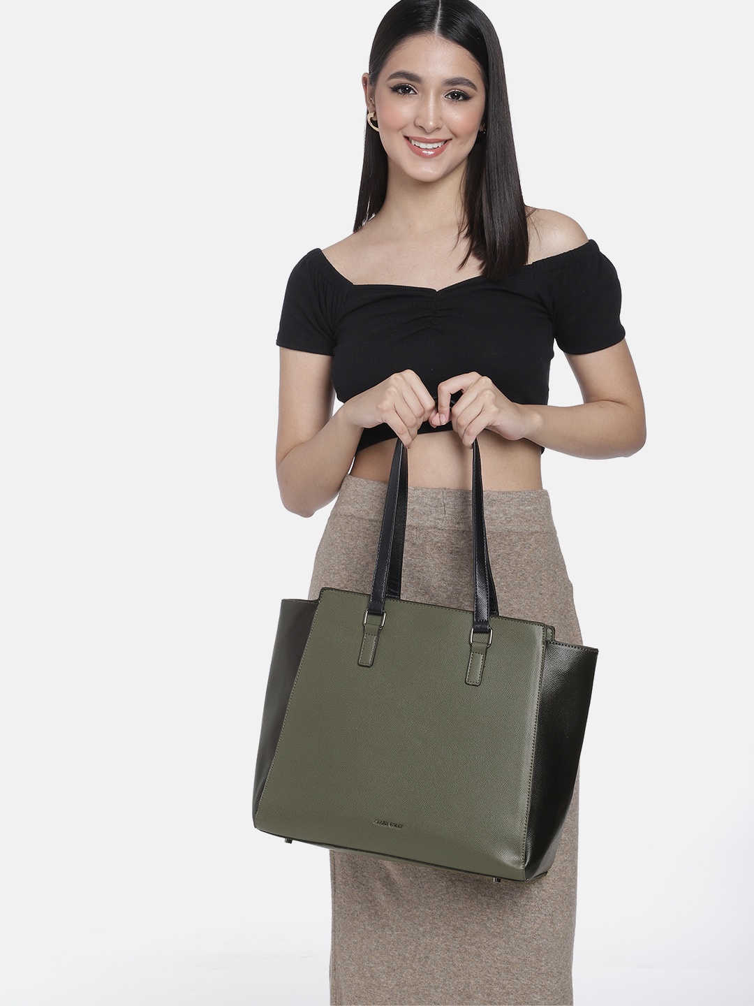 

Allen Solly Olive Green Solid PU Regular Structured Shoulder Bag with A Small Handheld Bag