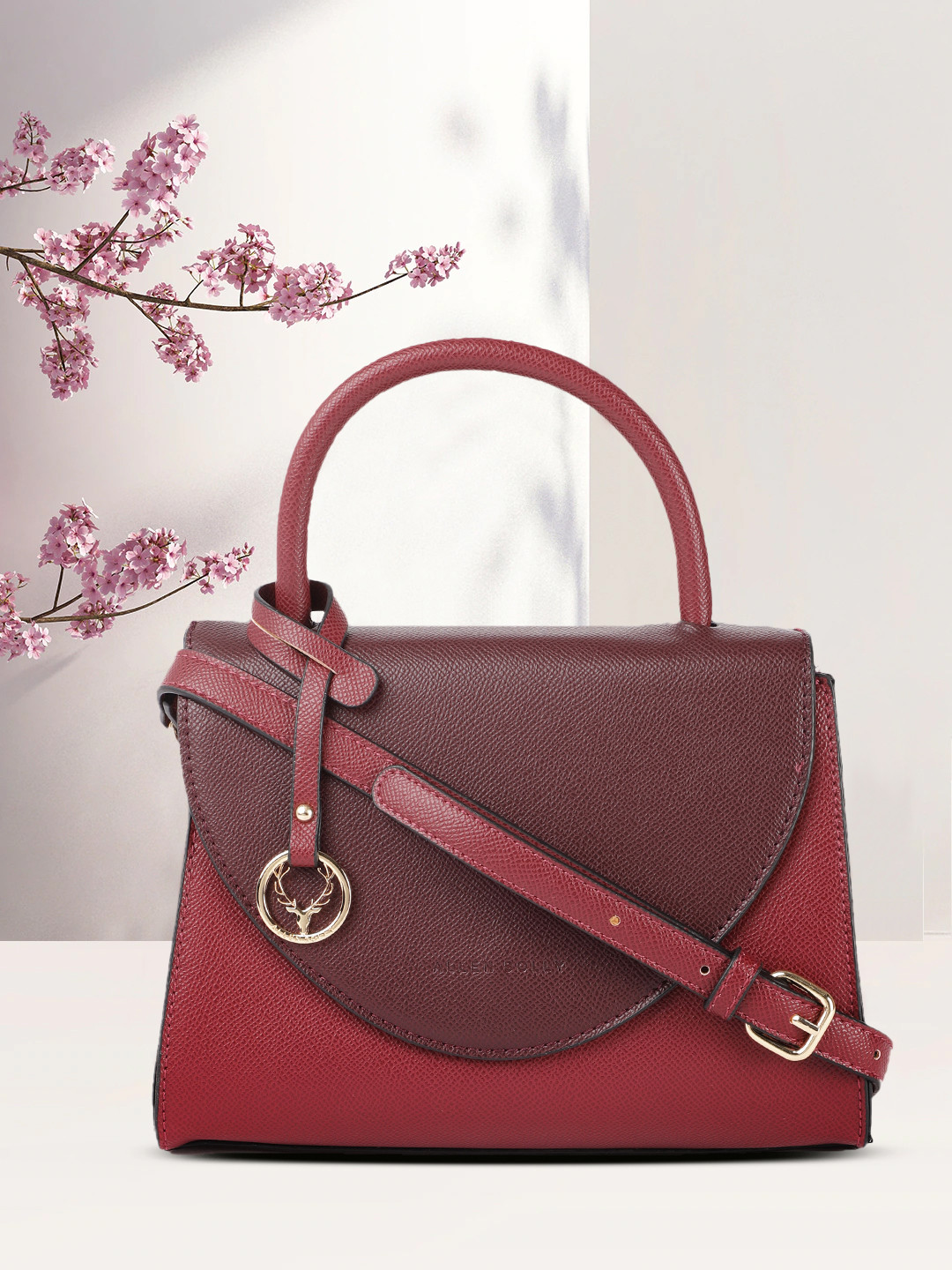 

Allen Solly Burgundy Colourblocked Structured Satchel