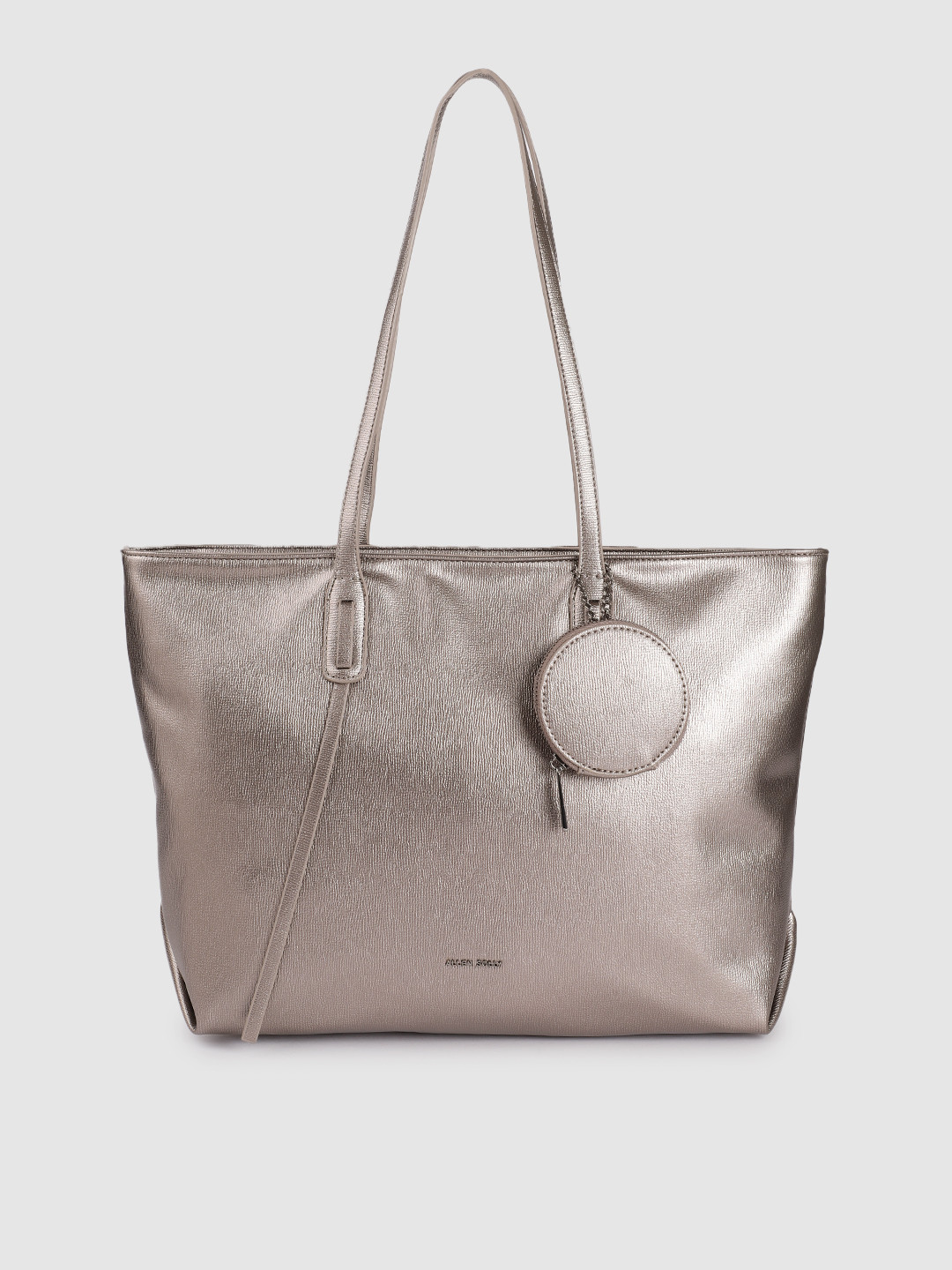 

Allen Solly Women Gunmetal-Toned Structured Shoulder Bag with Mini Pouch, Metallic