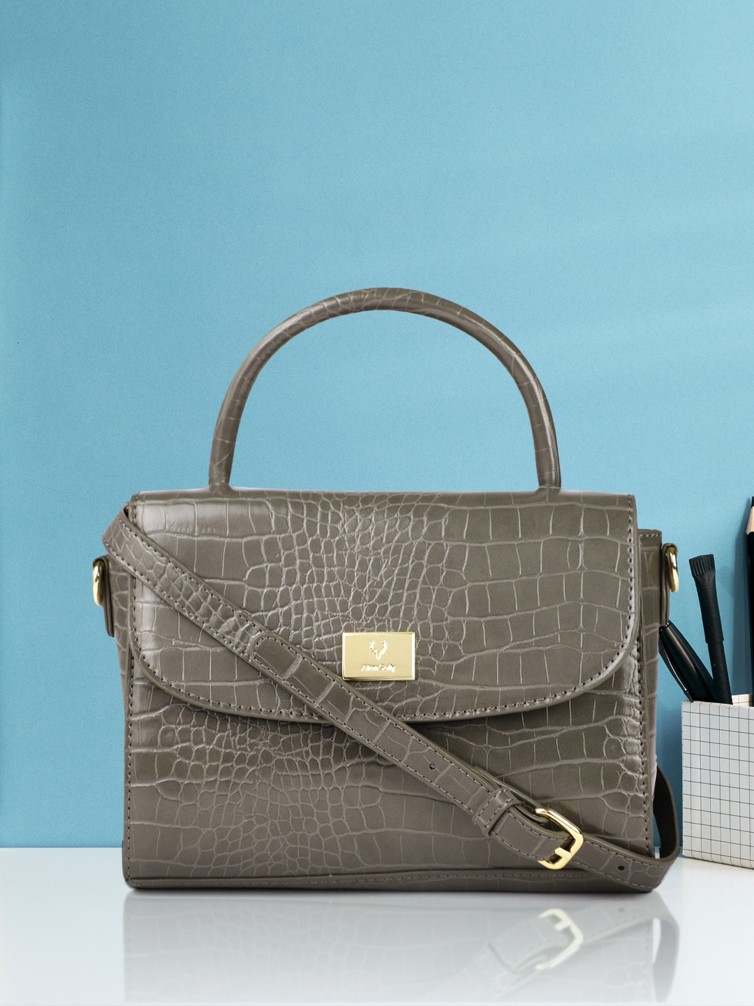 

Allen Solly Taupe Croc Textured Satchel