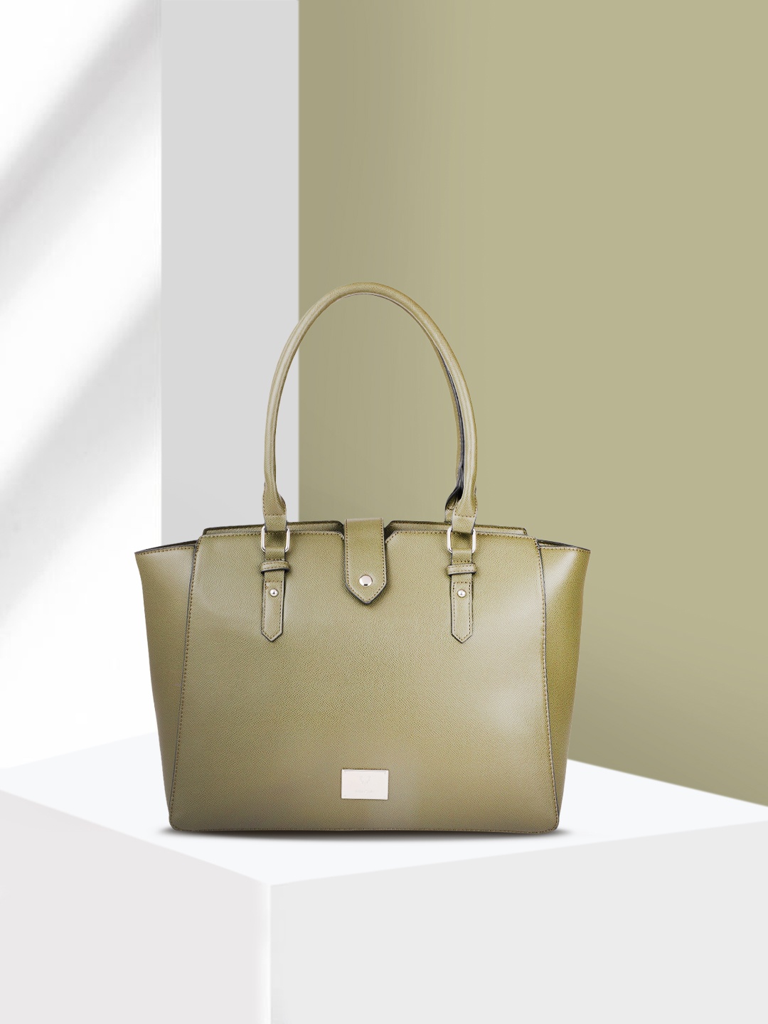 

Allen Solly Olive Green Solid PU Oversized Structured Shoulder Bag