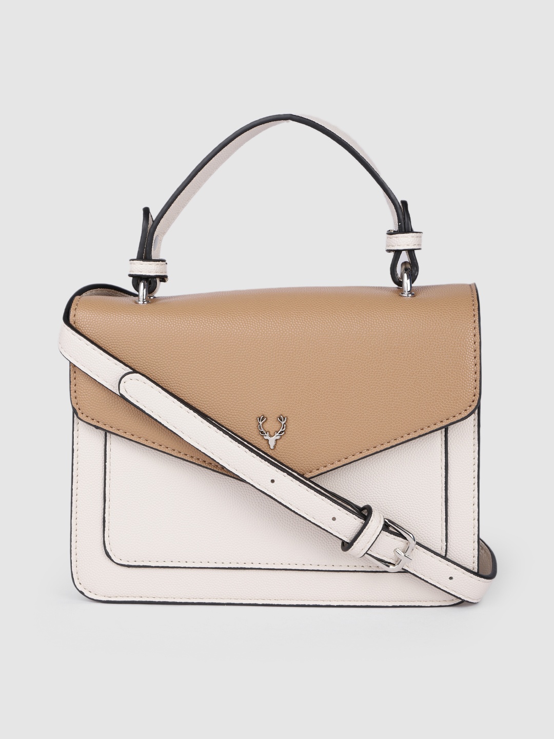 

Allen Solly Nude-Coloured & White Colourblocked Structured Satchel
