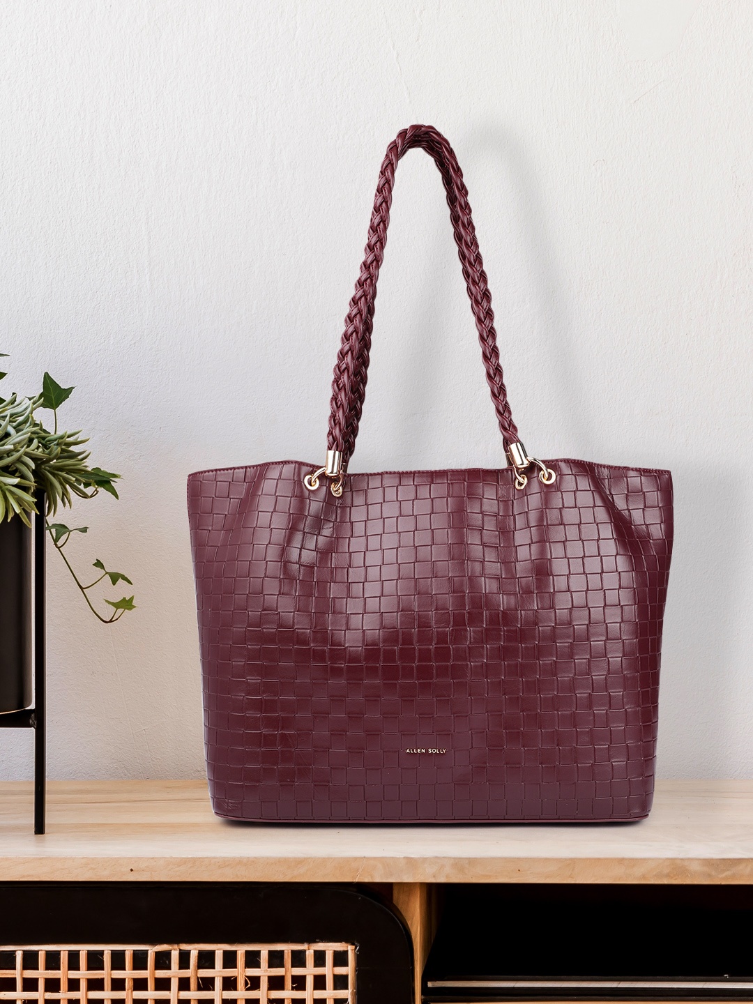 

Allen Solly Women Burgundy Textured Structured Shoulder Bag with Quilted Handles