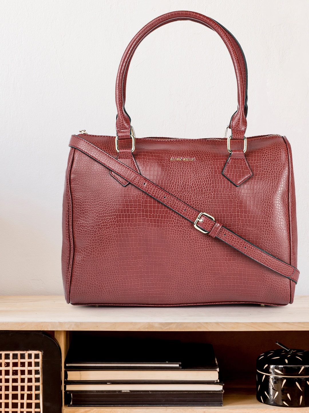 

Allen Solly Red Croc Textured Handheld Bag