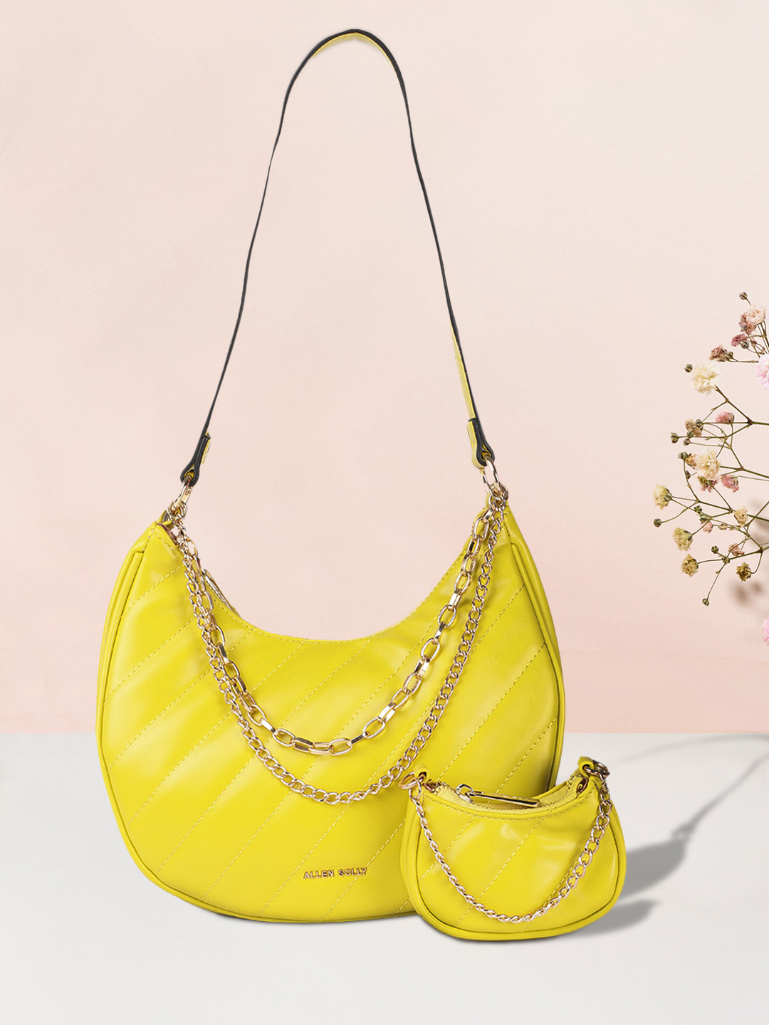 

Allen Solly Yellow Hobo Bag with a Pouch