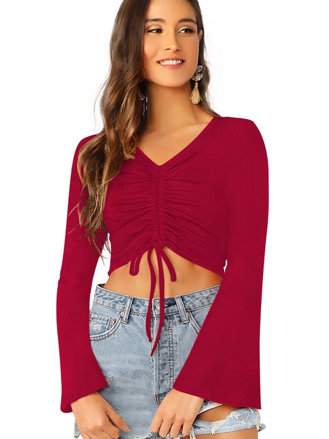

FAVRIZ Women Maroon Crop Top