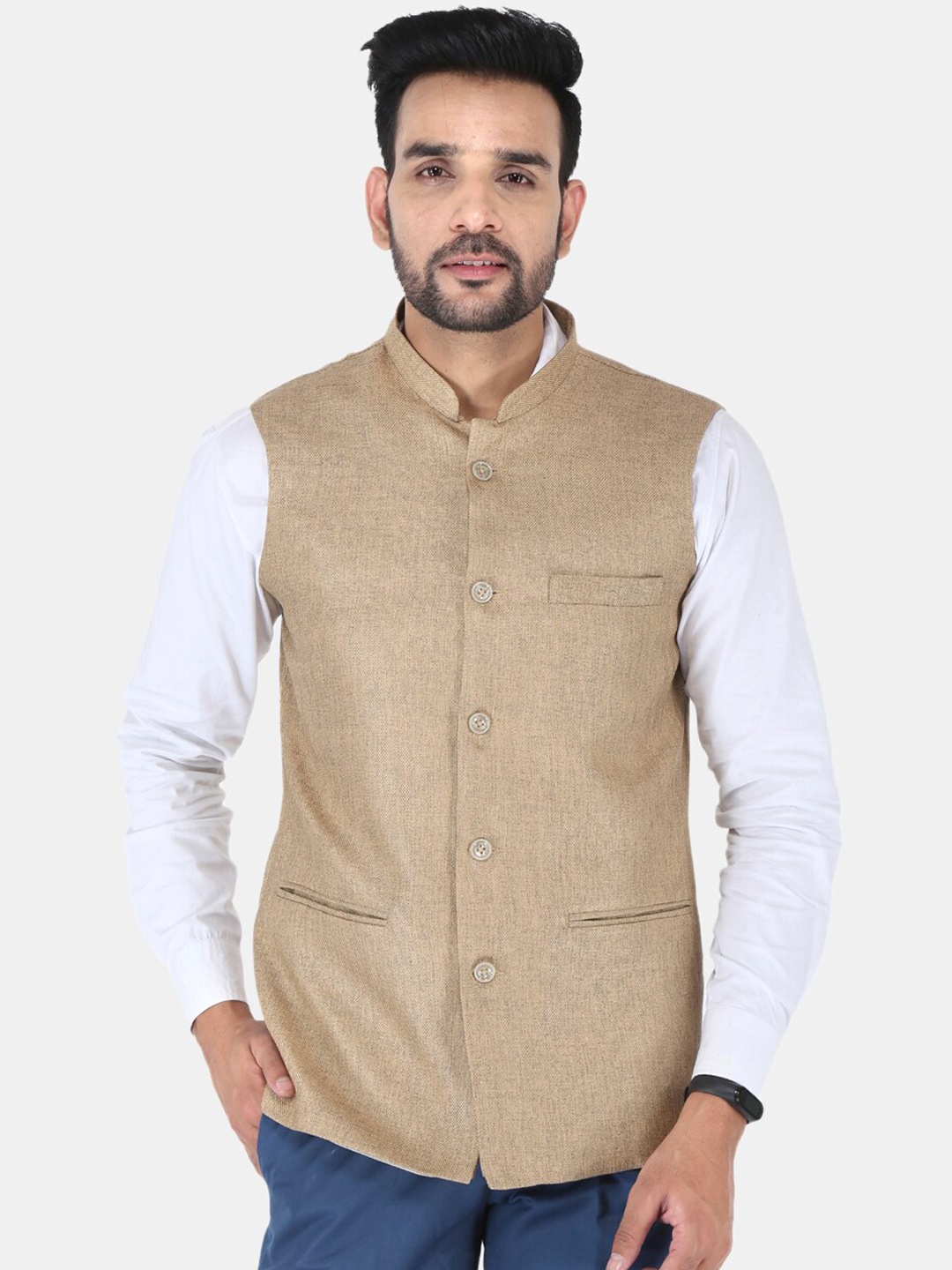 

UNCRAZY Men Brown Solid Nehru Jackets