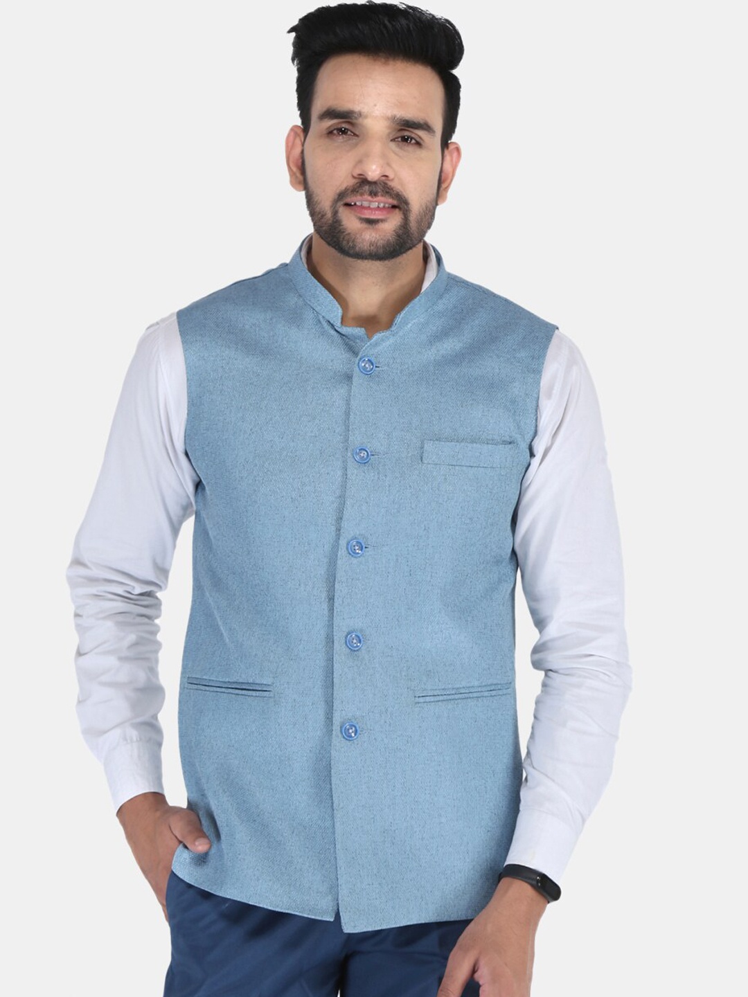 

UNCRAZY Men Blue Solid Nehru Jacket