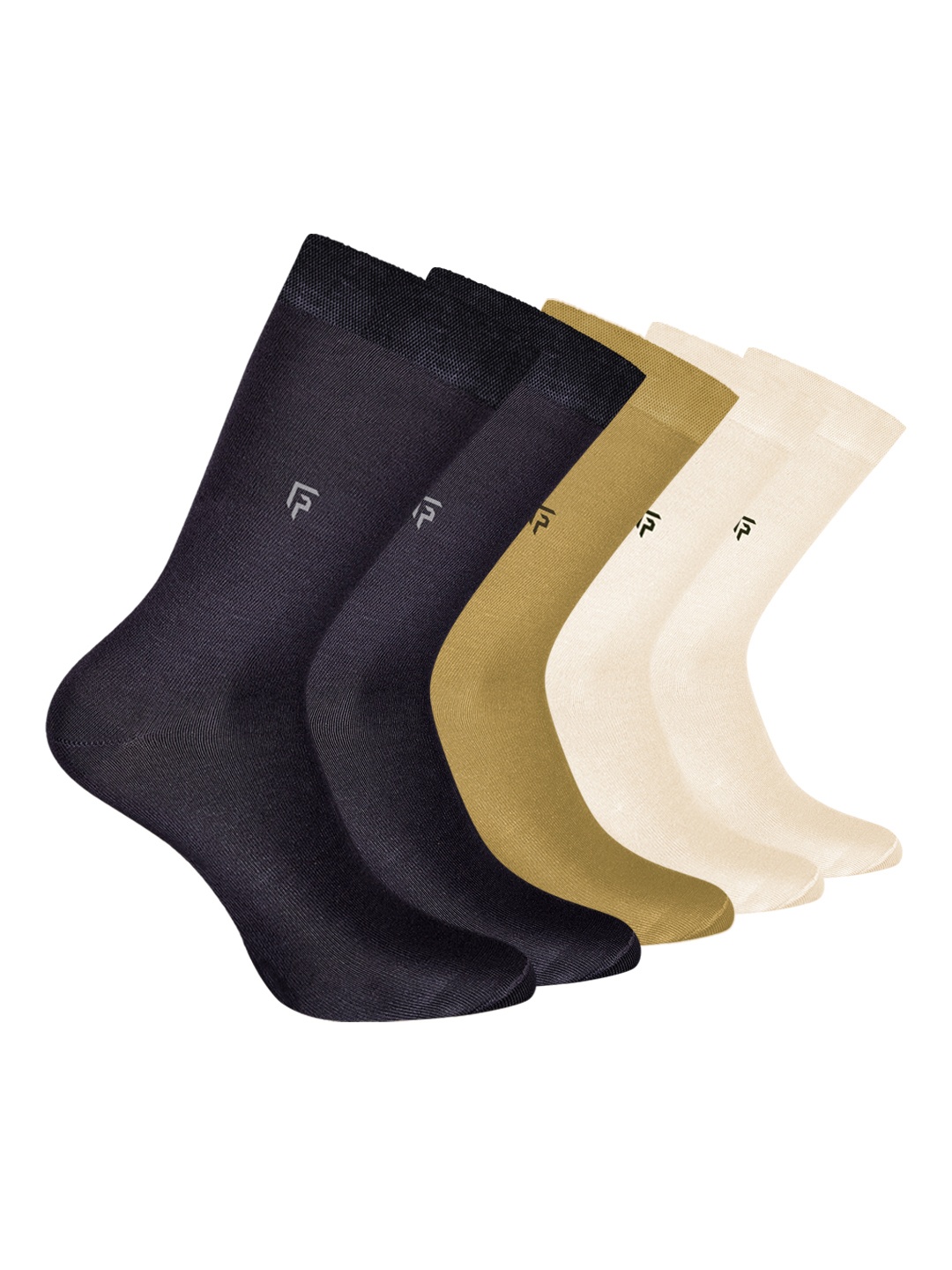 

FOOTPRINT Men 5 Pairs Anti Odour Organic Cotton Calf-Length Solid Bamboo Formal Socks, Beige