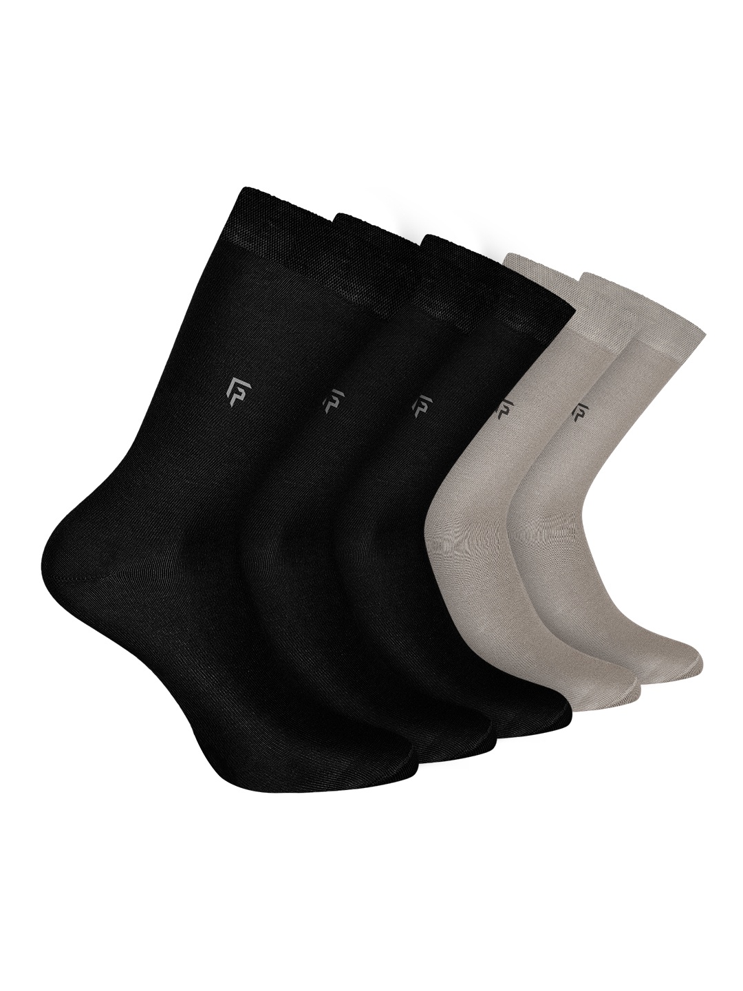 

FOOTPRINT Men 5 Pairs Anti Odour Organic Cotton Calf-Length Solid Bamboo Formal Socks, Black